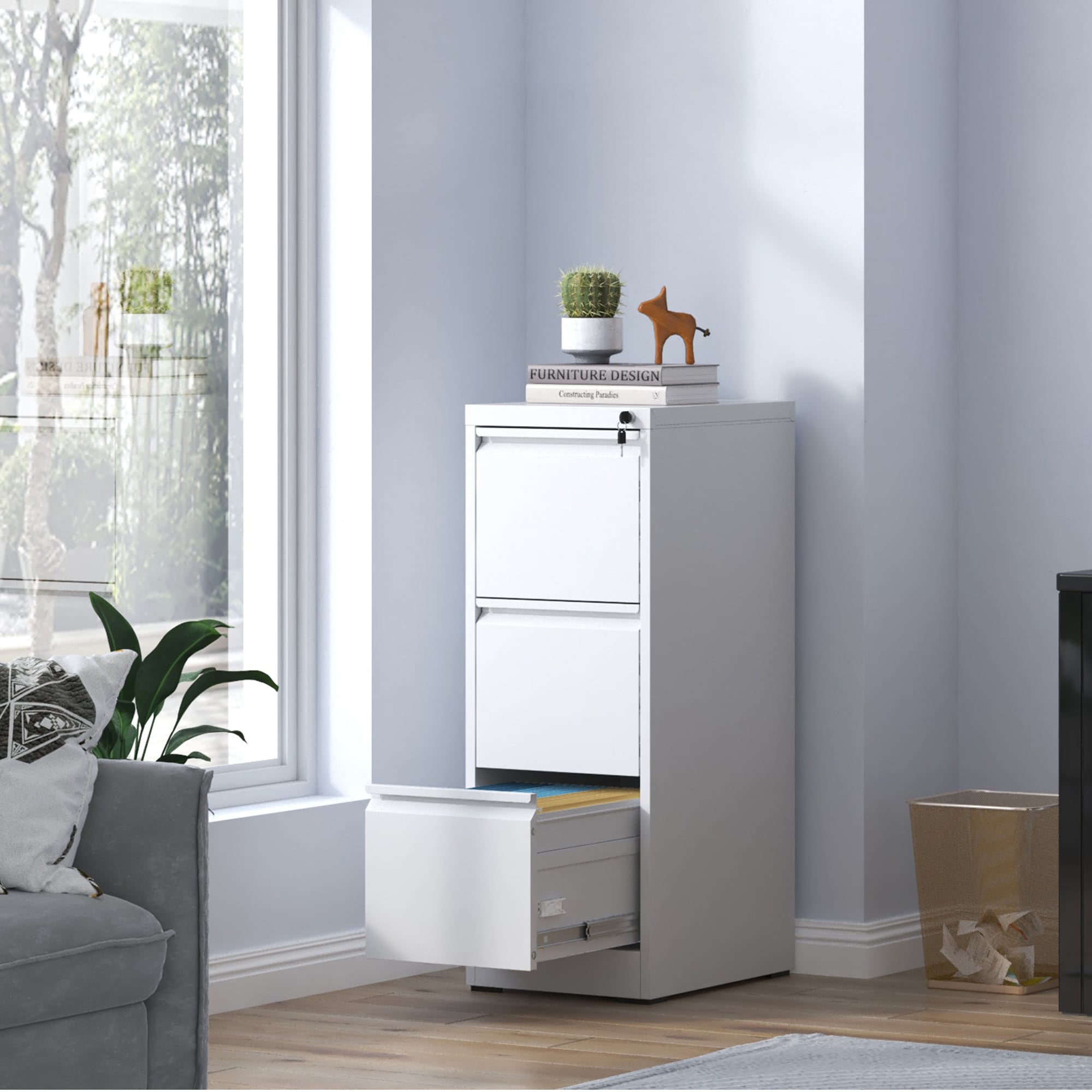 Clihome 3 Drawer Metal Vertical File Cabinet with Lock White 3 -Drawer ...