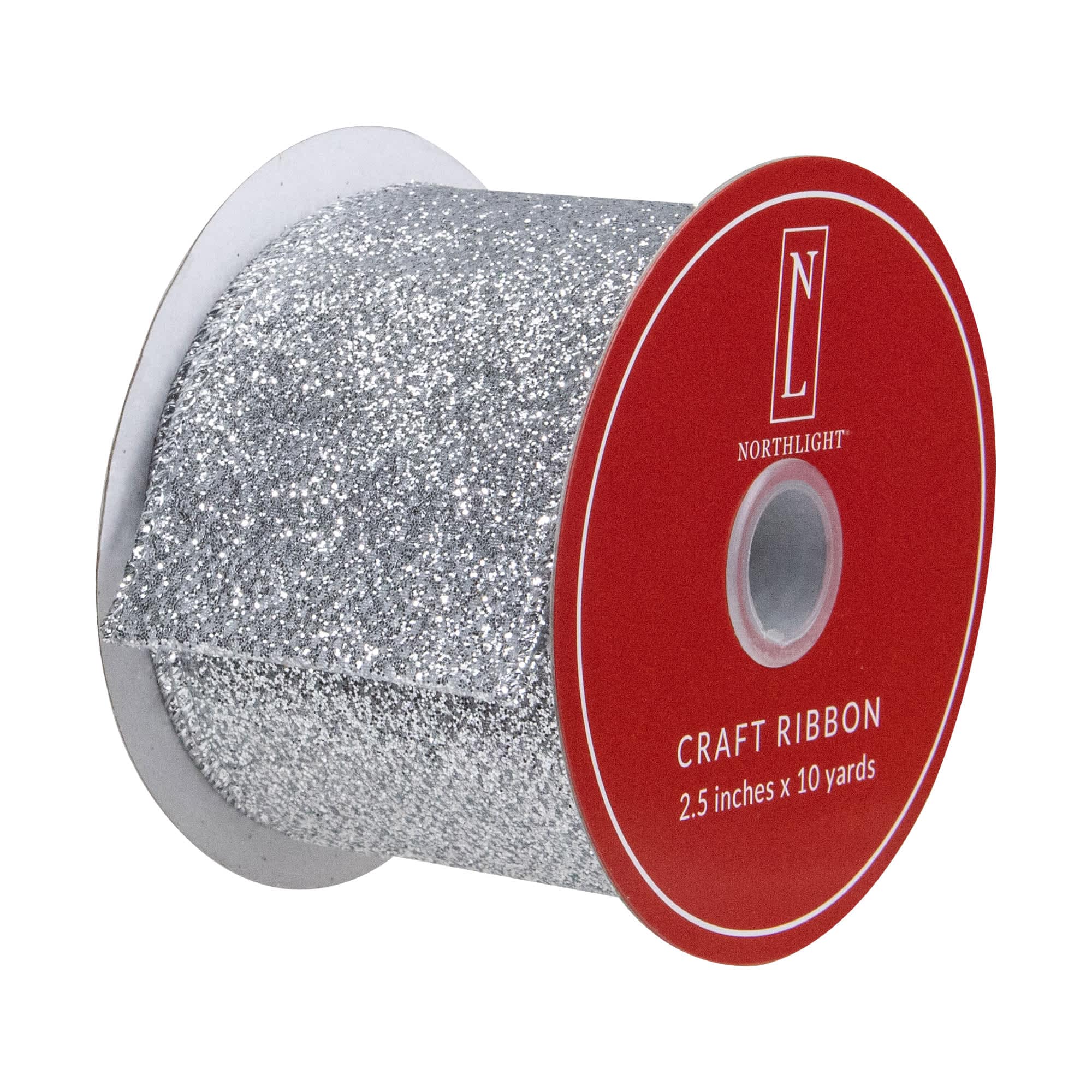Northlight Silver Glittered Christmas Wired Craft Ribbon 2.5 inch x 10 ...