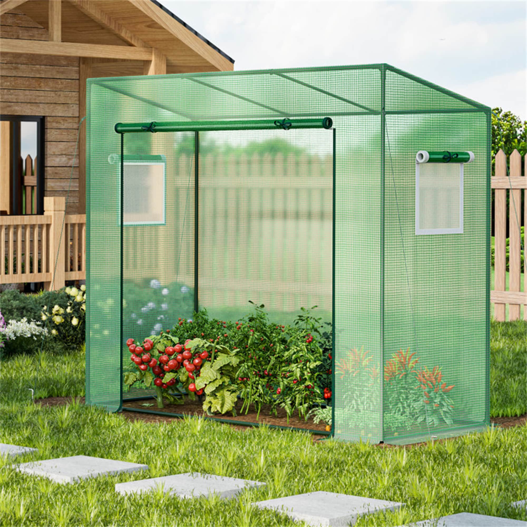BABOOM BOM-GT4217-CO Walk-in Greenhouse 6.6-ft L x 2.5-ft W x 5.6-ft H Green Greenhouse Kit
