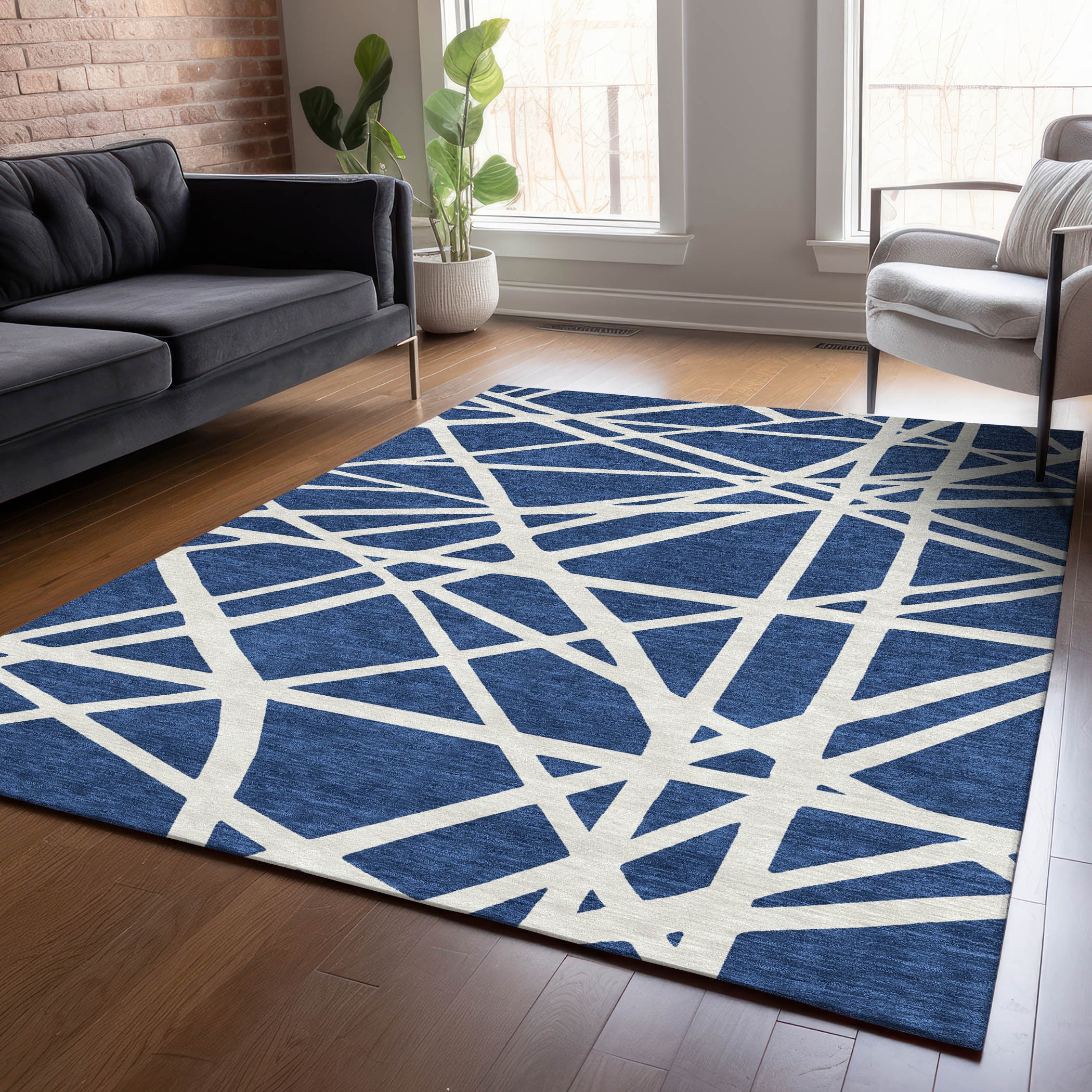 Addison Rugs ACN1040NA30X46 Chantille ACN1040NA 2 x 3 (ft) Polyester Navy Rectangular Indoor/Outdoor Geometric Machine washable Area rug