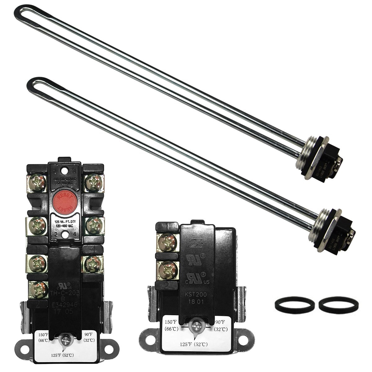 AKSCYZM Electric Water Heater Tune-Up Kit Includes Two Water Heater Thermostats Two Water Heater Heating Elements 4500W 240V T-O-D Style #LAK0814K127