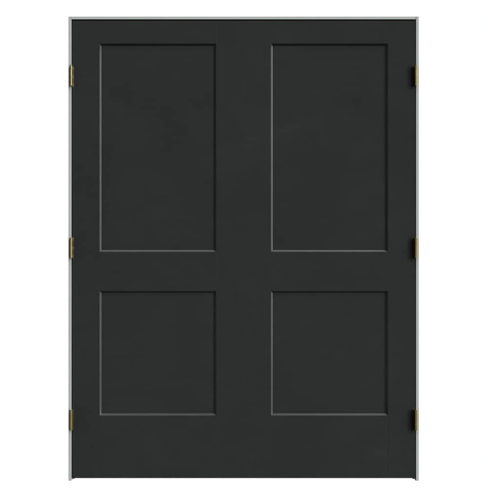 Masonite 641973 60-in x 80-in Midnight Black Solid core 2-panel square Bi-parting Smooth Prefinished Molded composite Flat Jamb Double Prehung Interior Door