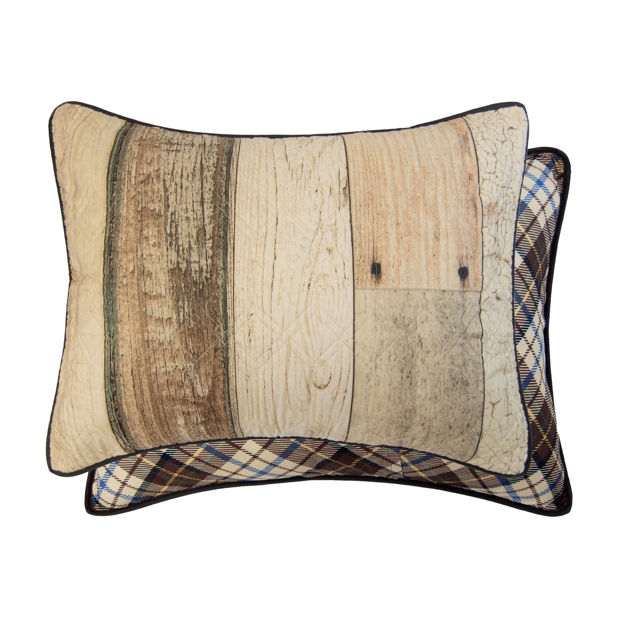 Rustic Black Bear and Plaid Reversible King Microfiber Quilt Set