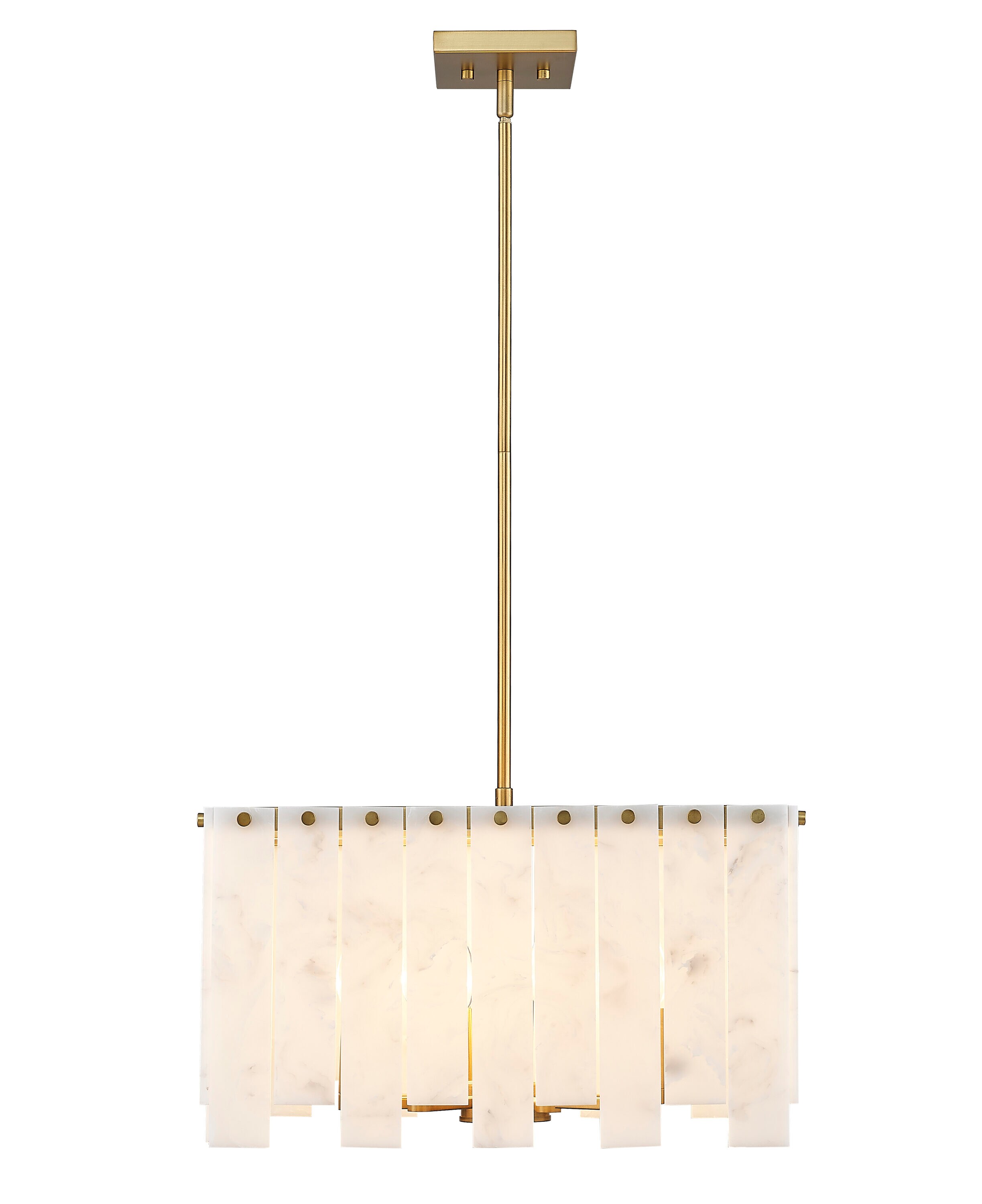 Viviana Art Deco 4-Light Pendant in Rubbed Brass with Alabaster Strips