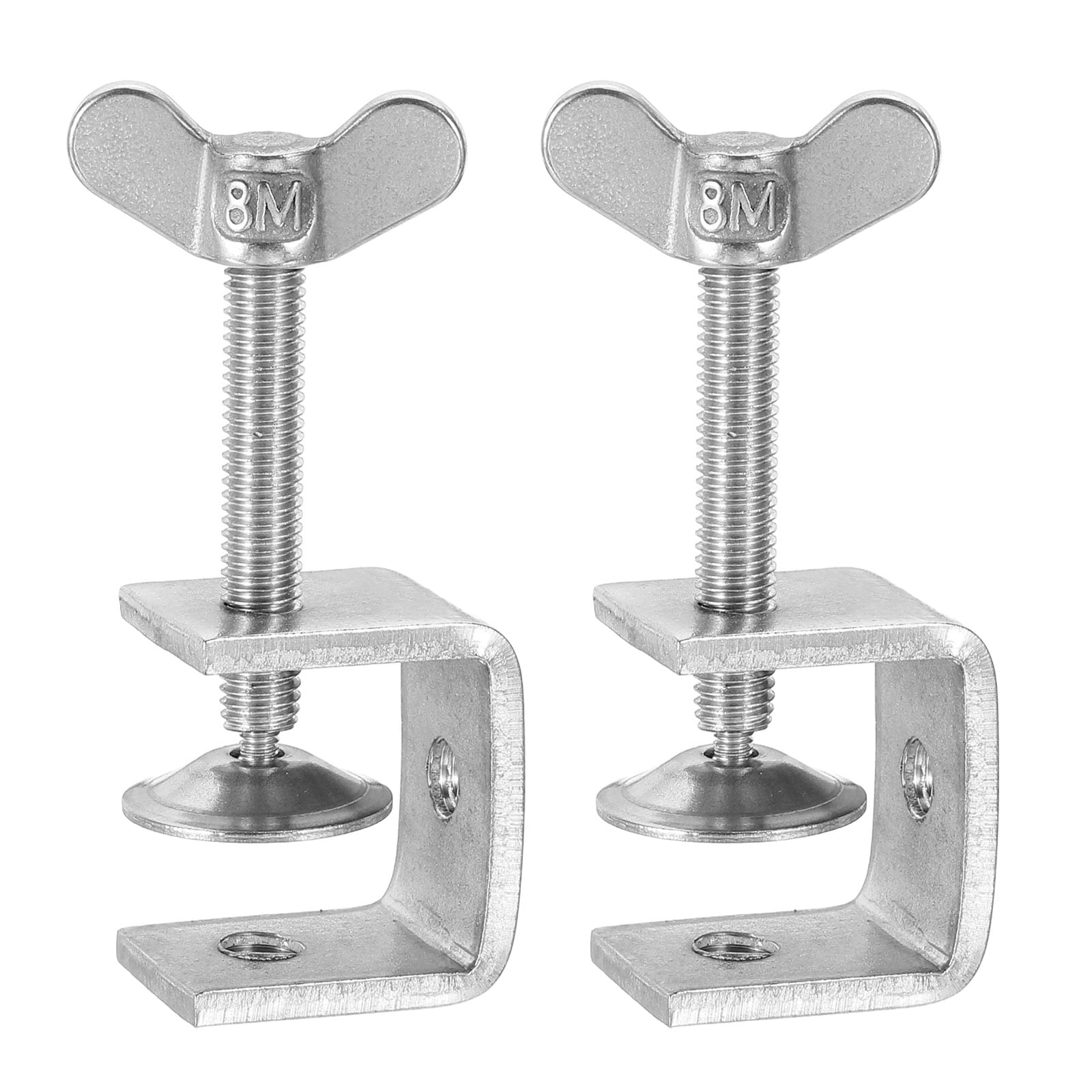 Harfington 2pcs 304 Stainless Steel C Clamps 30mm Square Mini Tiger Clamp Adjustable Heavy Duty Metal U Clip with Press Screw for Woodworking Welding Mounting Silver