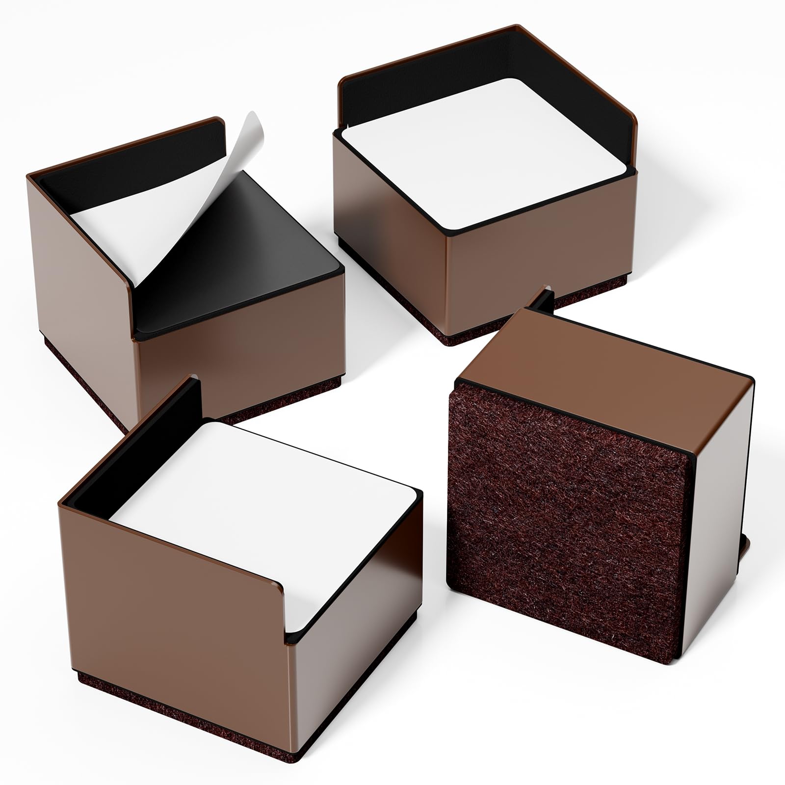 Yichuhaoxi  4 inch Heavy Duty Bed Risers 4 Pack Brown Square Metal Furniture Risers for Bed Desk Table Sofa Couch Support up to 6000 Pounds