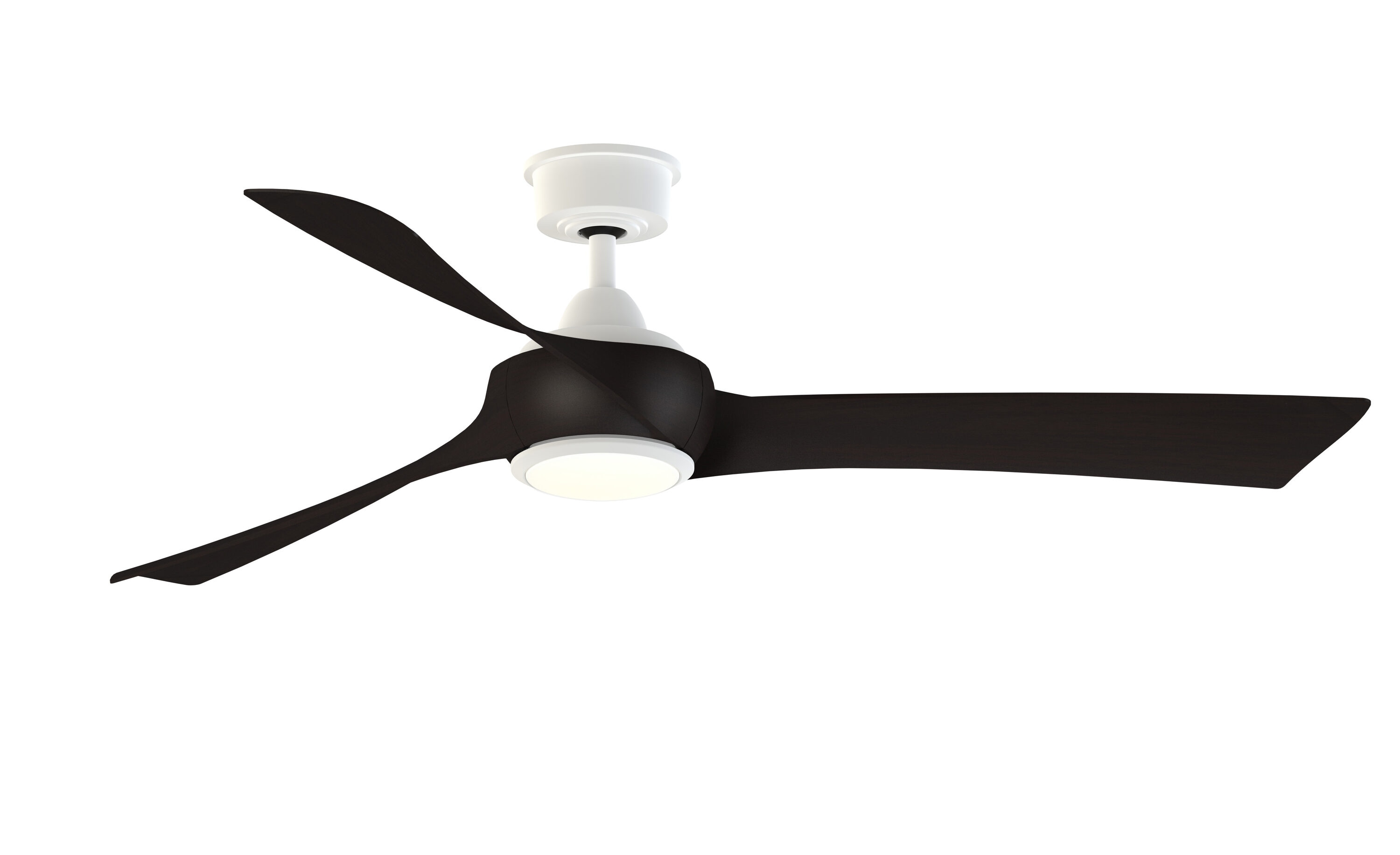 Fanimation FPD8530MW-60DWA-LK Wrap Custom 60-in Color-Changing Integrated LED Outdoor Smart Matte White with Dark Walnut Blades Ceiling Fan With Light - Remote Included ( 3 -Blade )