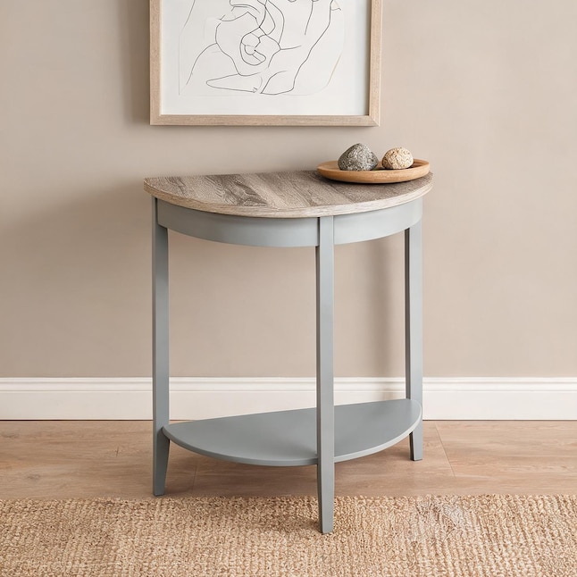 Watnature 6MYOS8YLJP4R Entryway Console Table with Curved Half-Moon Top and Lower Display Shelf Neutral Gray Finish