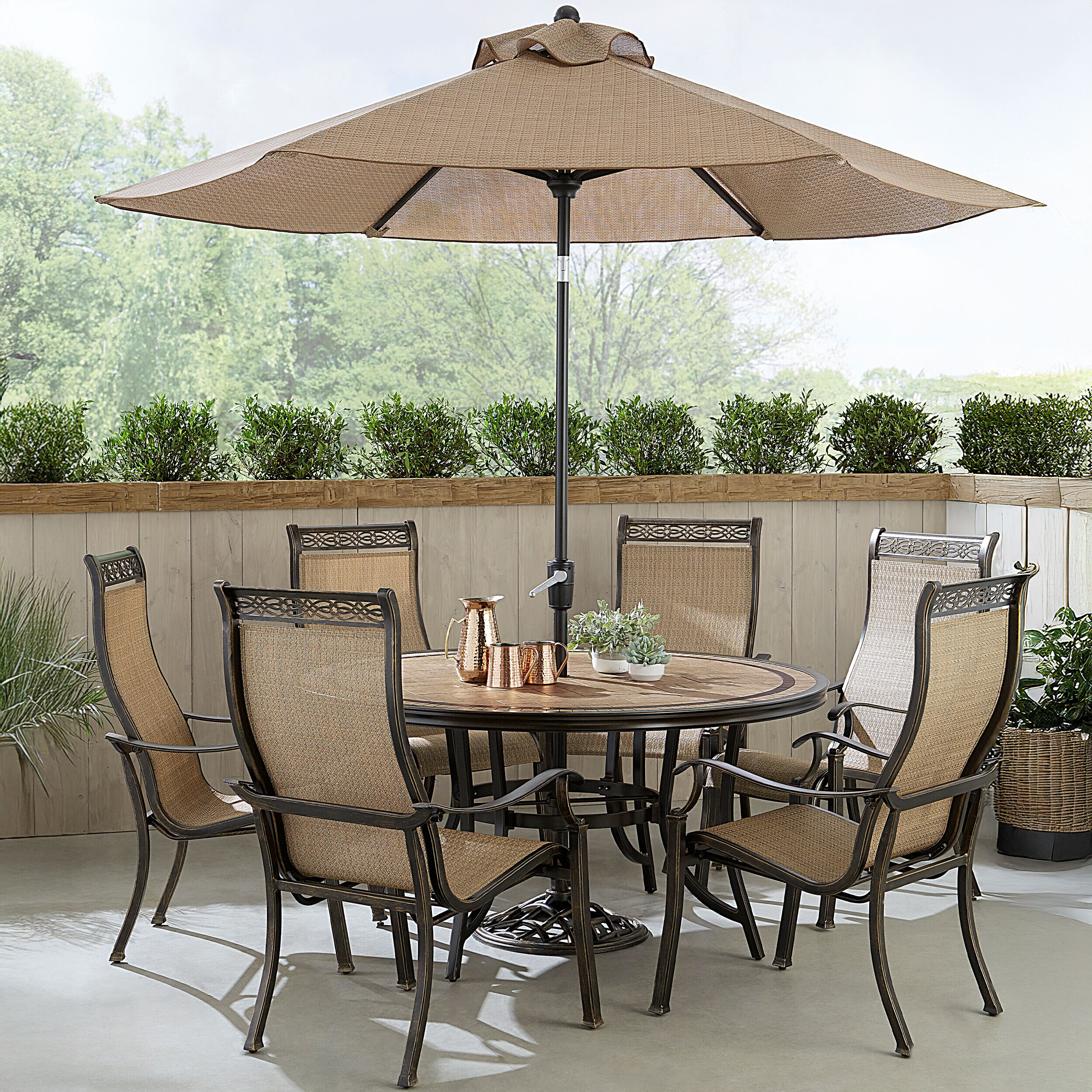 Hanover MONDN7PCRDTL-SU Monaco 7-Piece Tan Patio Dining Set with Tan Cushions
