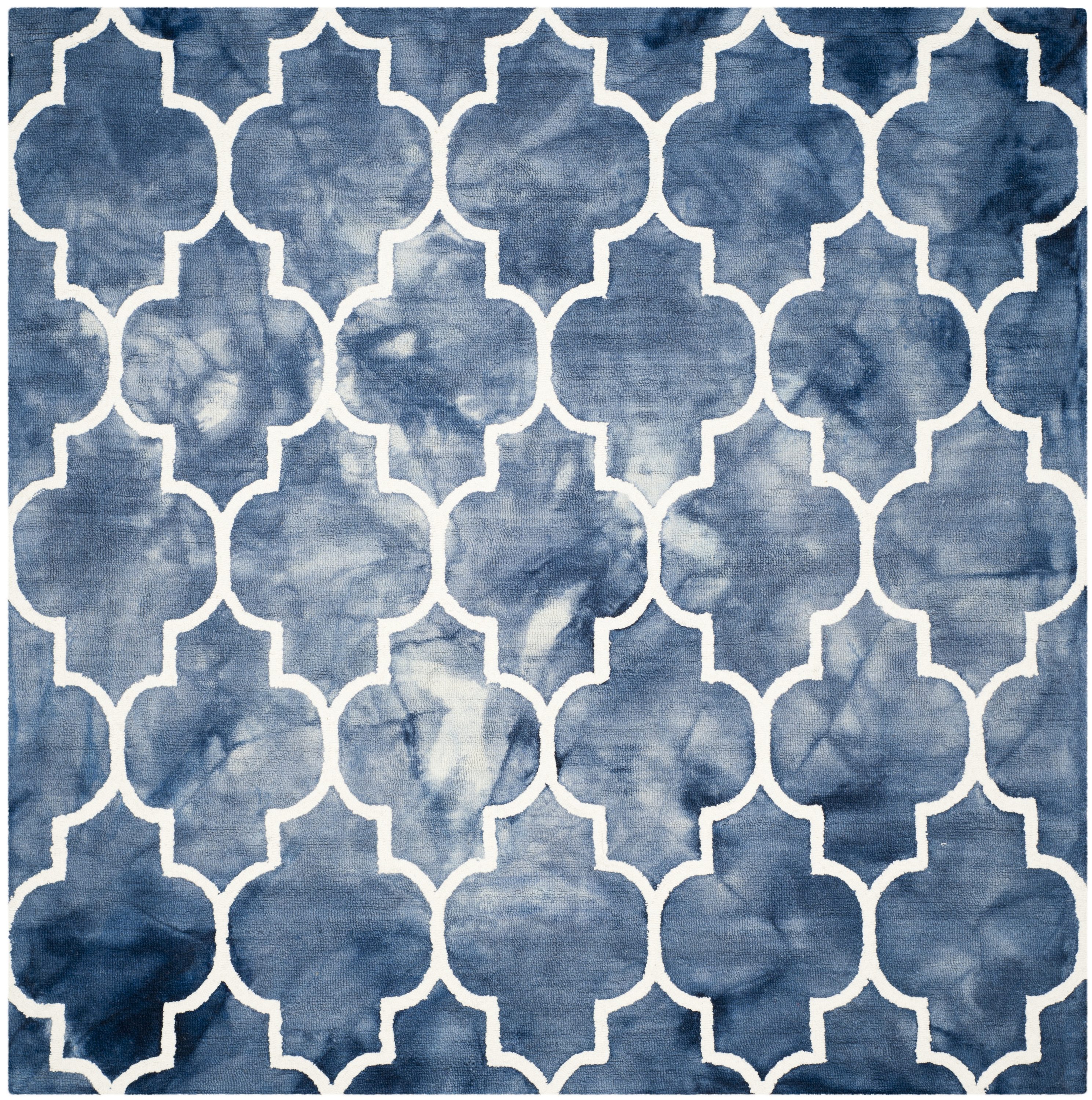 Safavieh DDY535N-7SQ Dip Dye Dorinda 7 x 7 (ft) Tufted Wool Navy/Ivory Square Indoor Trellis Bohemian/Eclectic Area rug
