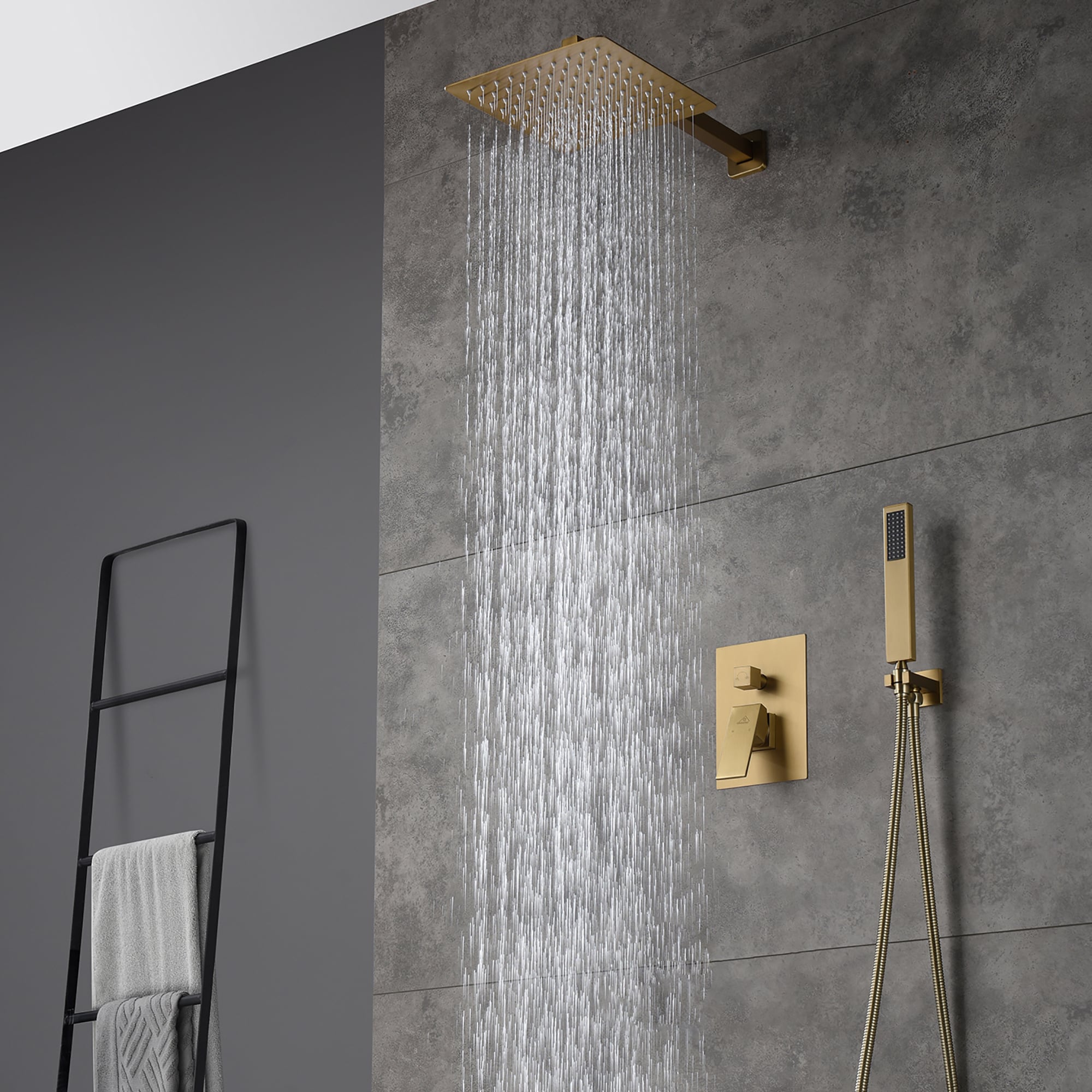 CASAINC Brush Gold 10-in Waterfall Built-In Shower Faucet System with 2 ...