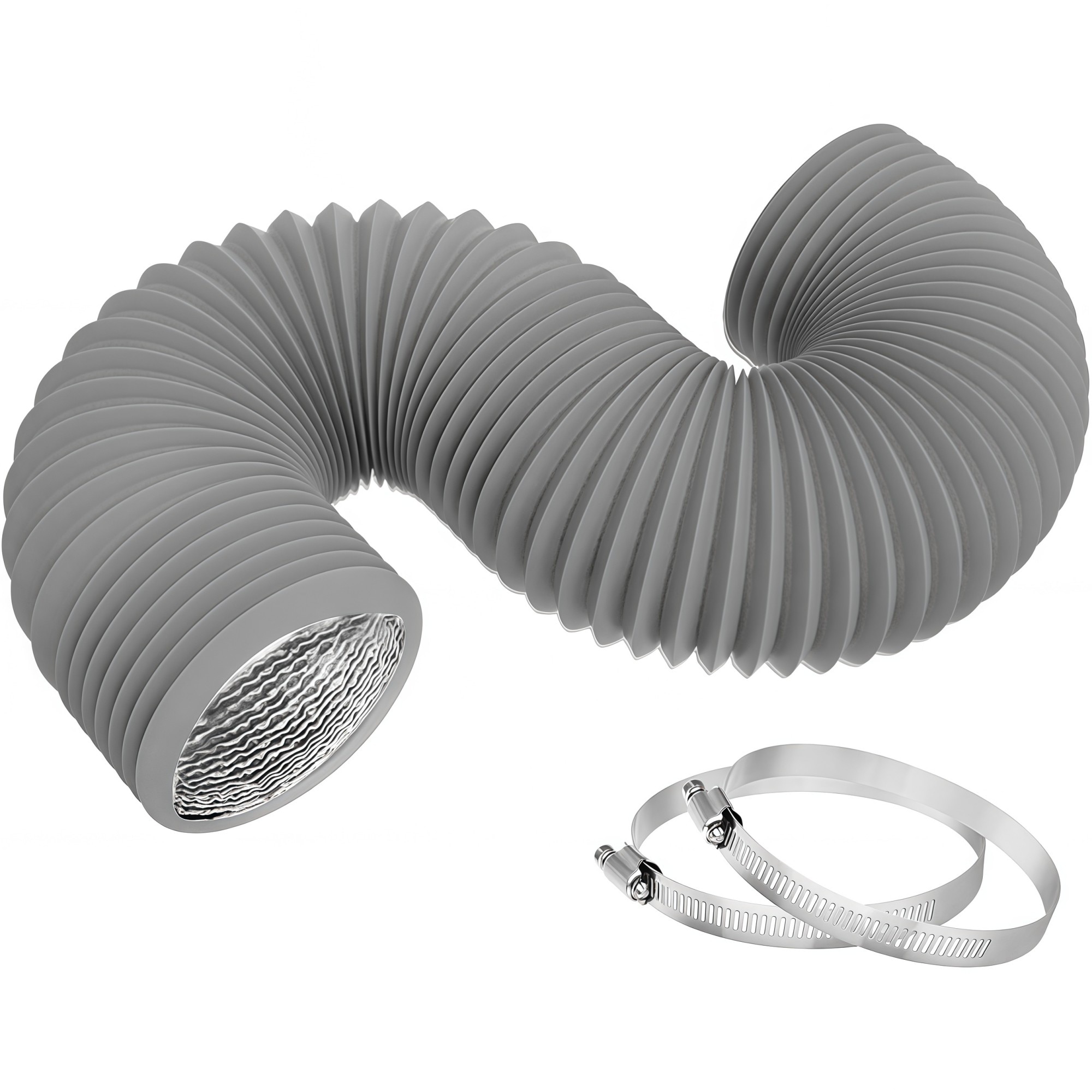 Numhew 96in L 4in W 2-Clamp Grey Flexible Insulated Dryer Vent Hose