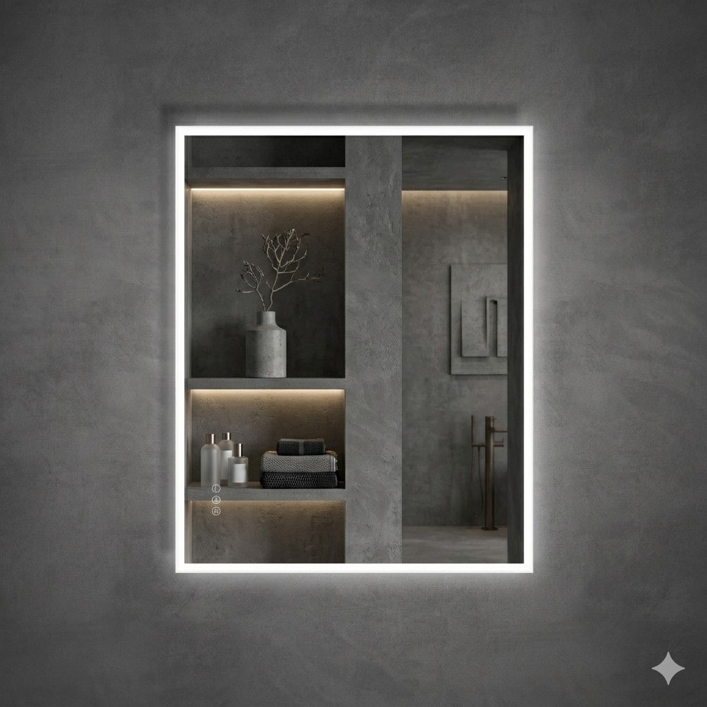 LIVIZA 32-in W x 40-in H Rectangle Solid PMMA Polished Frameless Lighted Vanity Mirror