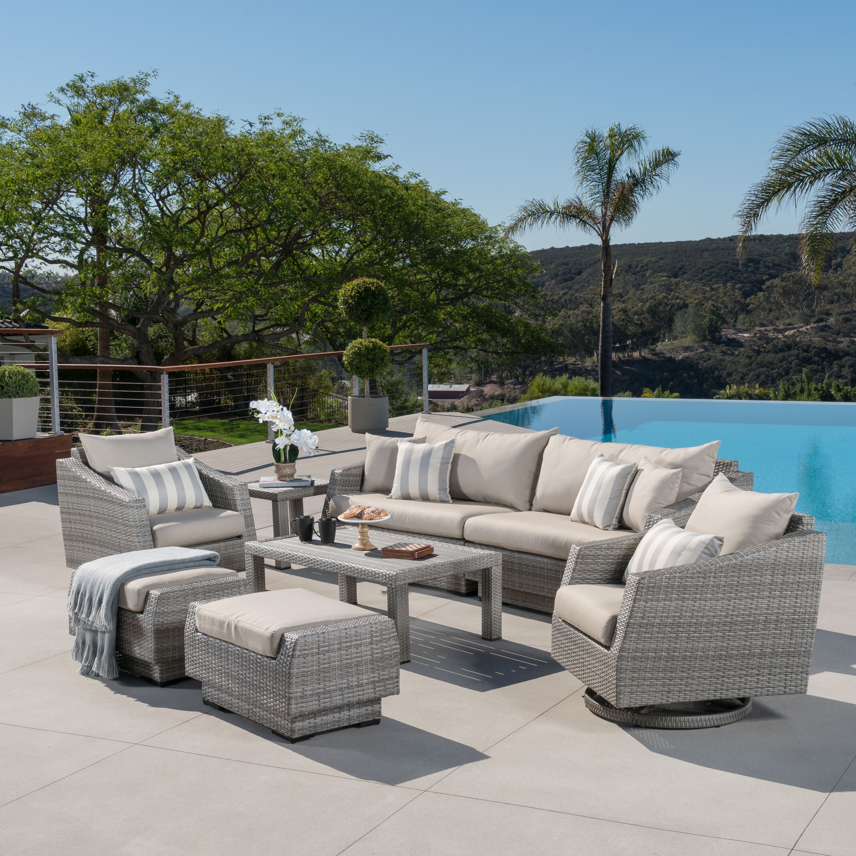 RST Brands Cannes 8-Piece Wicker Patio Conversation Set with Tan ...