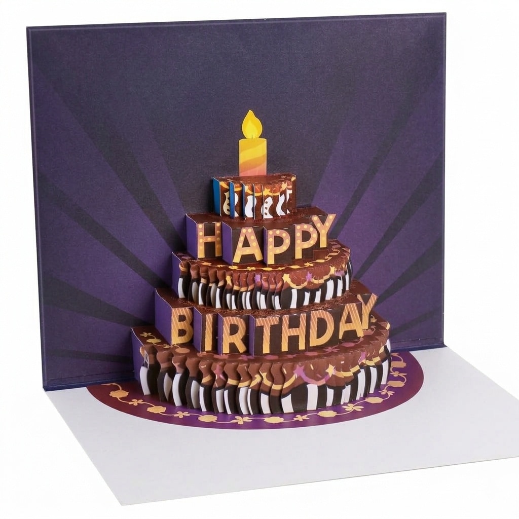 Afoxsos  Birthday Card Fireworks Pop Up Cake Light Music Greeting Card for Women Men Mom Grandma Festive 3D Design with Envelope Piece
