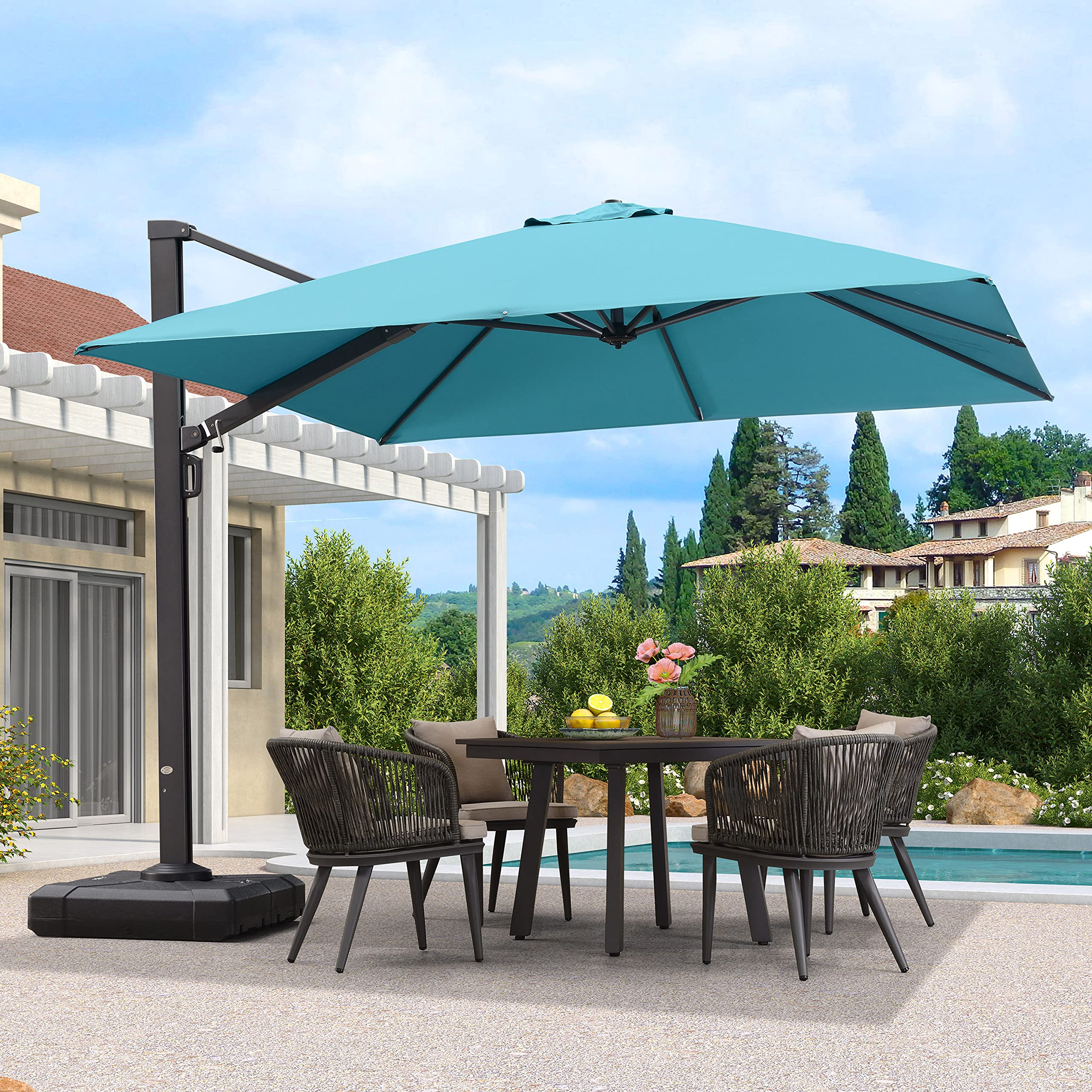 PURPLE LEAF LS04CHS10-BL 10-ft Aluminum Blue Crank Cantilever Patio Umbrella