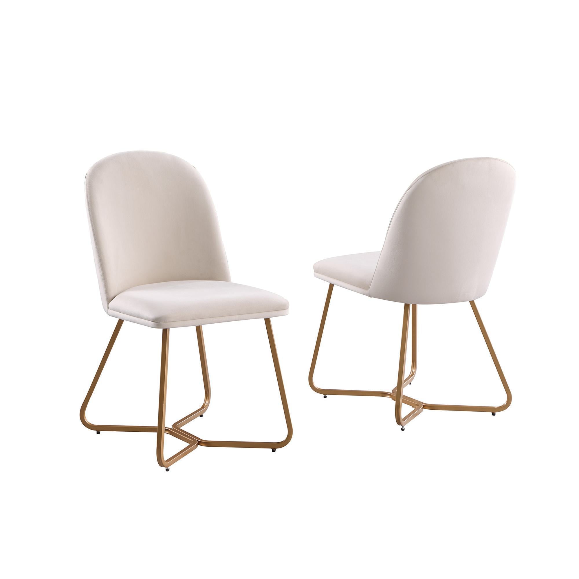 FARATI D2001DC-BEIGE Set of 2 Contemporary/Modern Upholstered Dining Side Chair (Metal Frame)