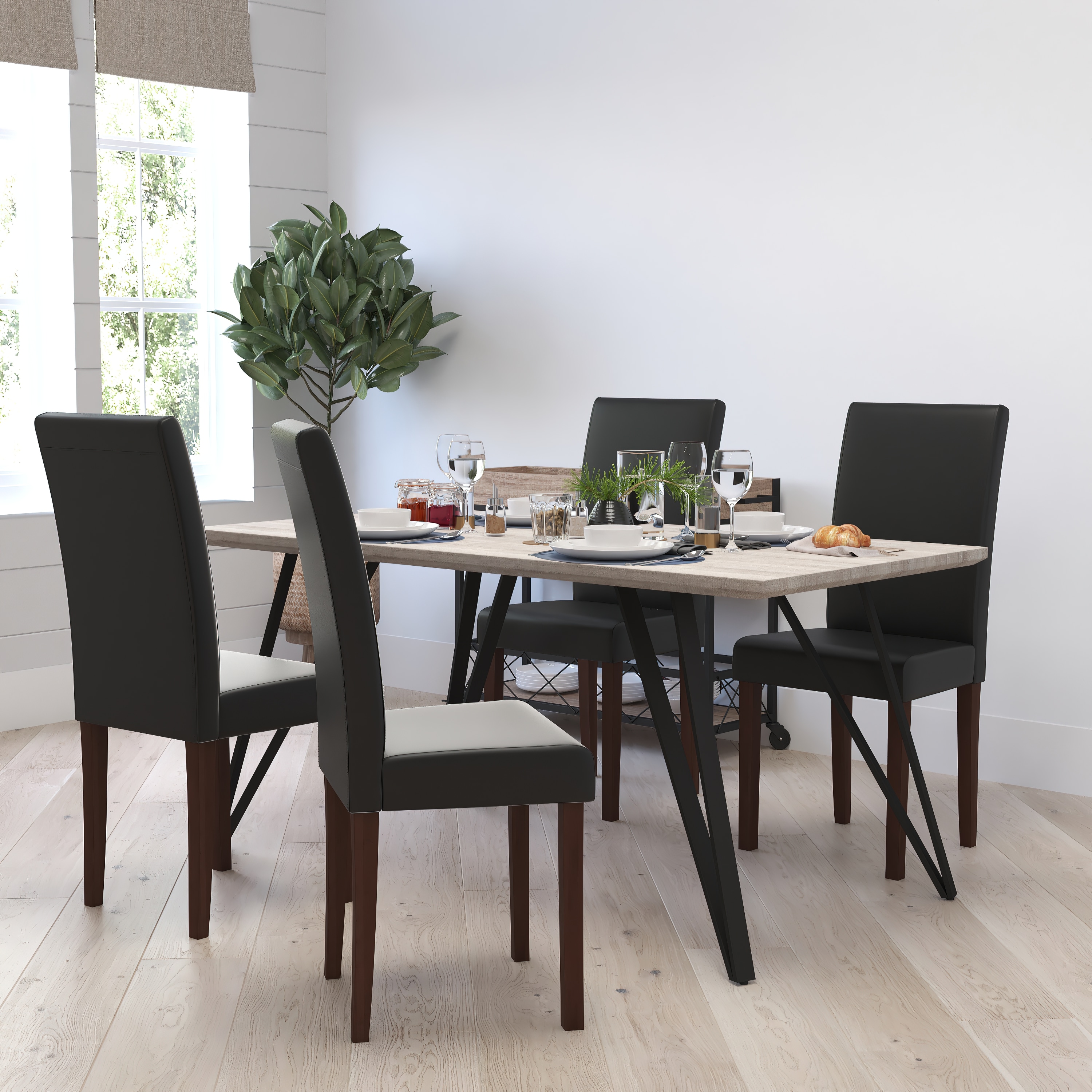Merrick Lane - Ellison Mid-Century Panel Back Parsons Accent Dining Chair in Brown Faux Leather -...