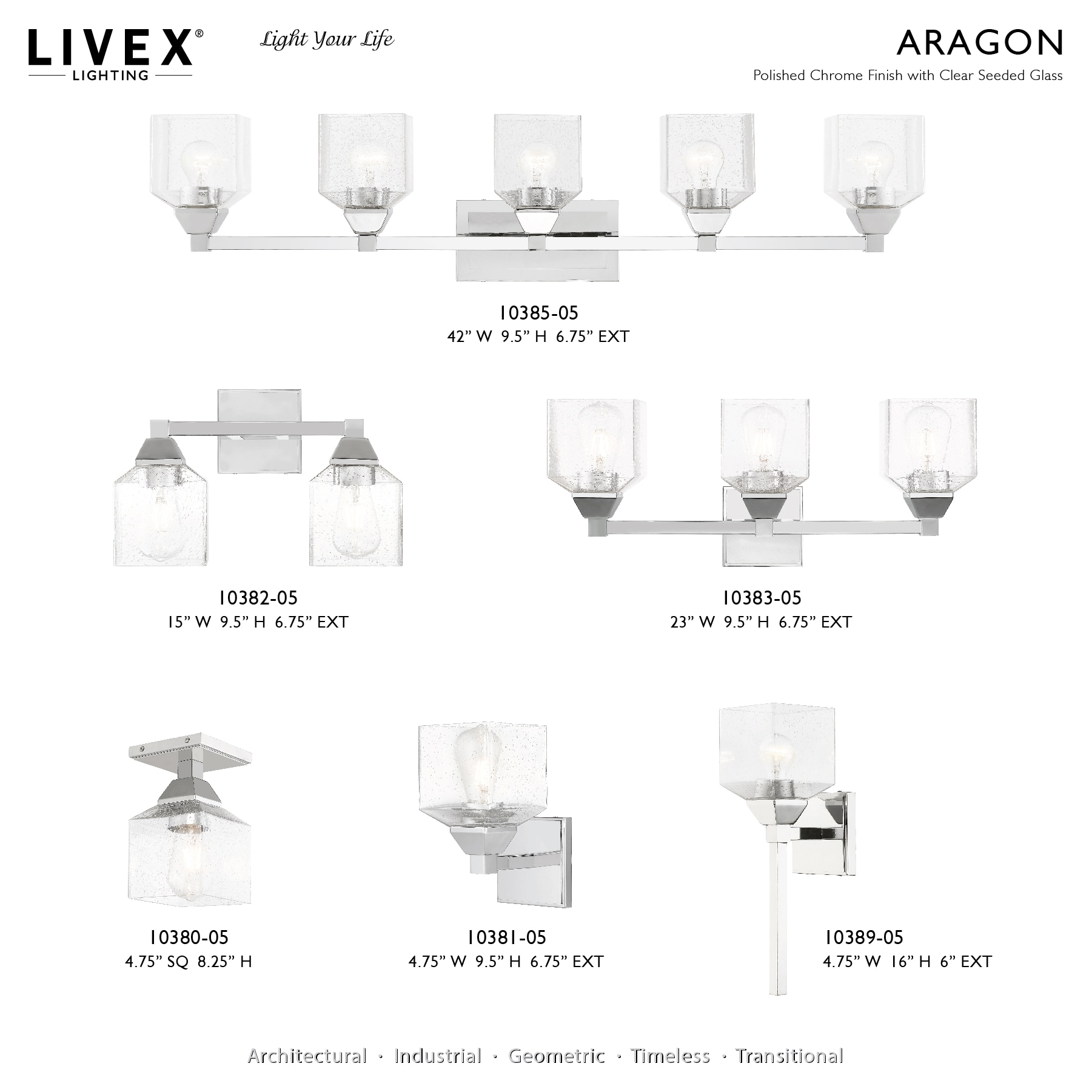 Polished Chrome Vanity Sconce with Clear Seeded Glass Shade