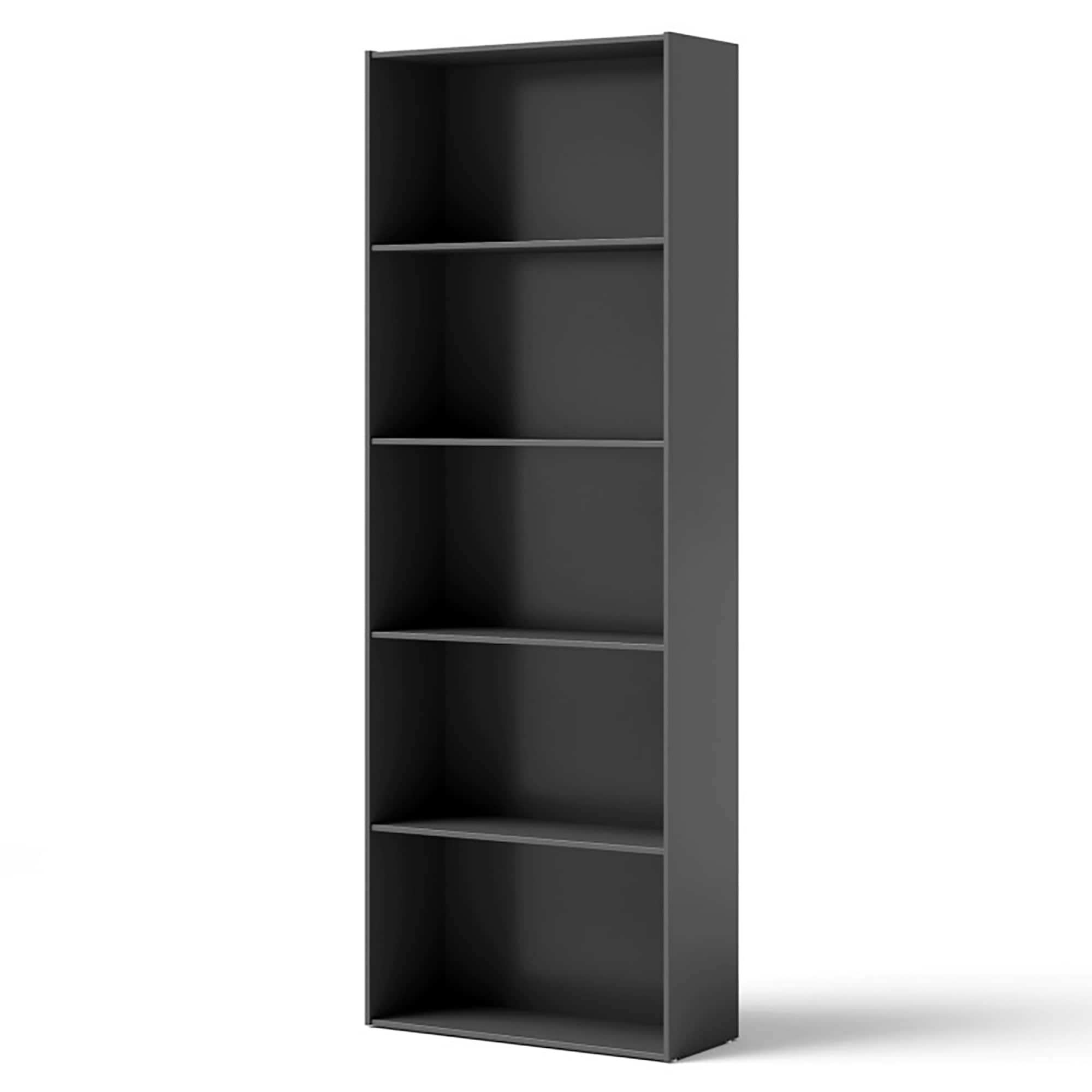 GZMR 5-Shelf Multi-Functional Wood Bookcase Balck Mdf 5-Shelf Bookcase ...