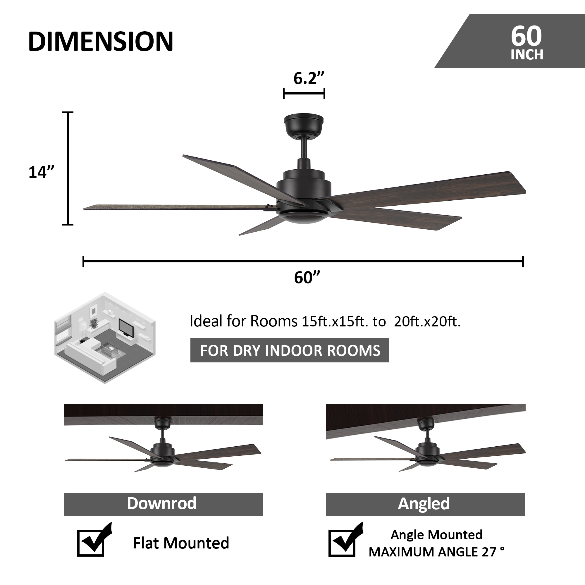 CARRO USA Welland 60-in Black with Dark Walnut Blades Indoor Ceiling ...