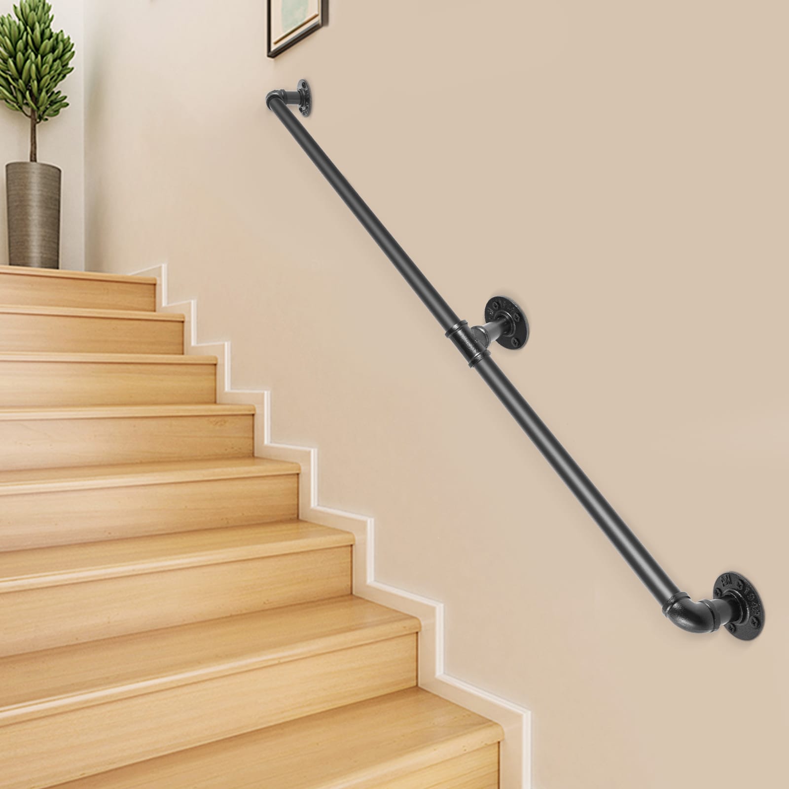 VEVOR 6FT Staircase Handrail 3.74-in x 35.4-in Carbon Steel Finished ...