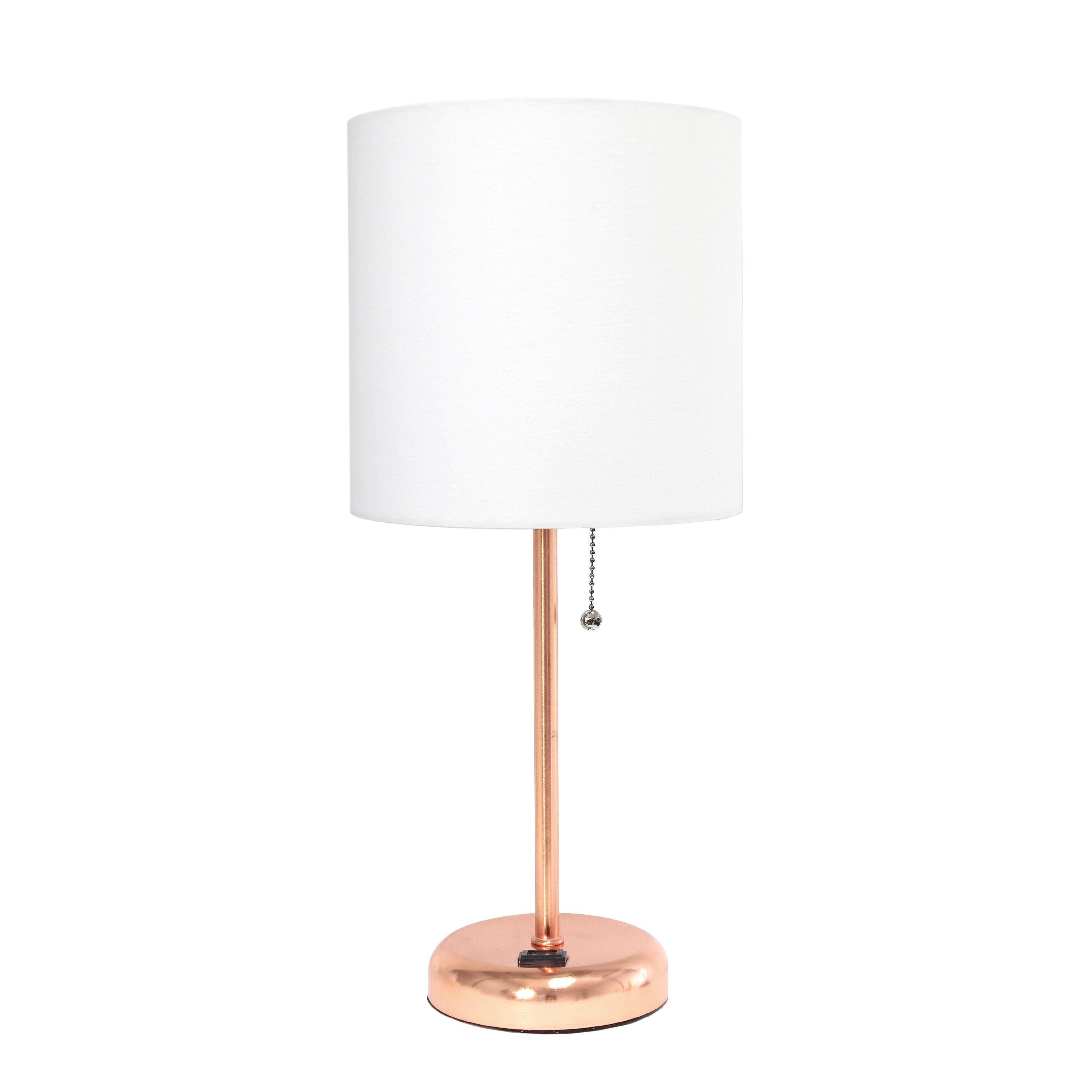 Simple Designs LT1144-RGD 19.5-inch Sleek and Slender Rose Gold Table Lamp with Charging Outlet  for Bedroom Living Room Entryway Office Dining Room Study White Shade
