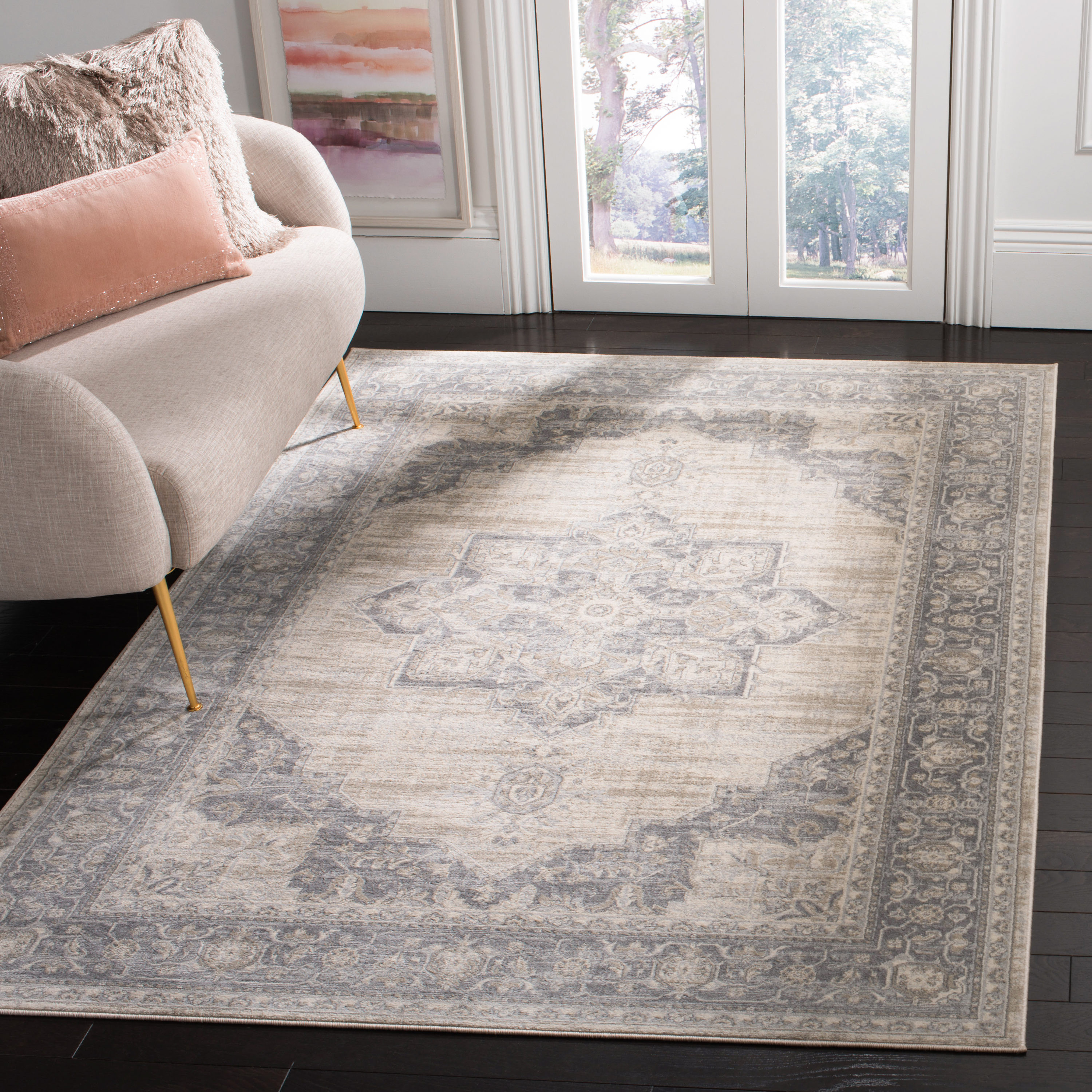 Brentwood 8' Square Cream and Gray Synthetic Area Rug