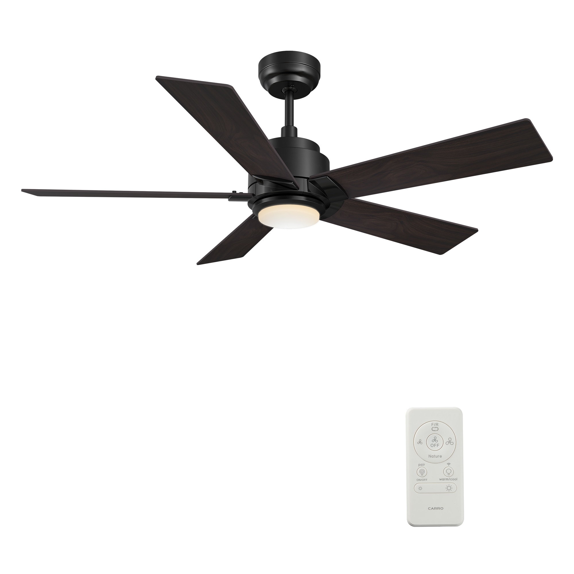 CARRO USA LS485J1-L11-B5-1 Aspen 48-in Integrated LED Outdoor Smart Black with Dark Walnut Blades Ceiling Fan With Light - Remote Included ( 5 -Blade )