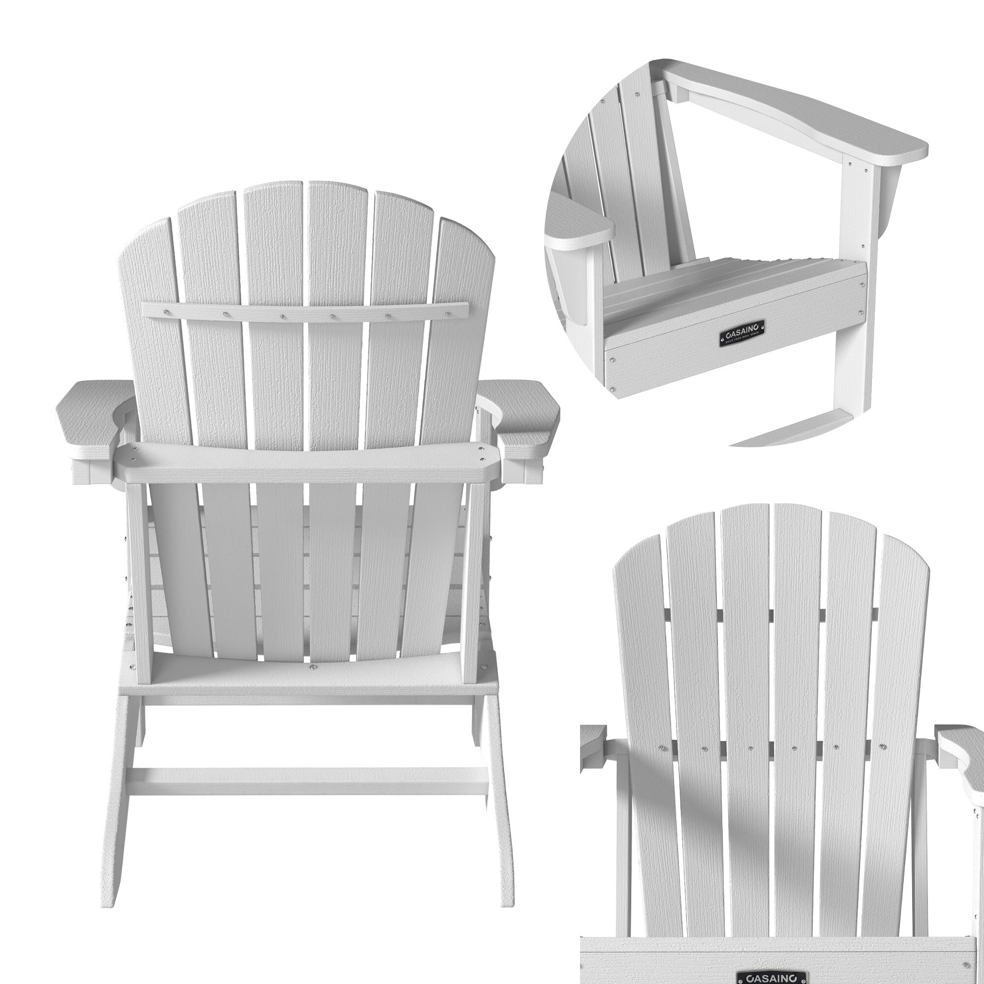 Casainc Adirondack Chair White Polyethylene Frame Stationary Adirondack Chair With Slat Seat In