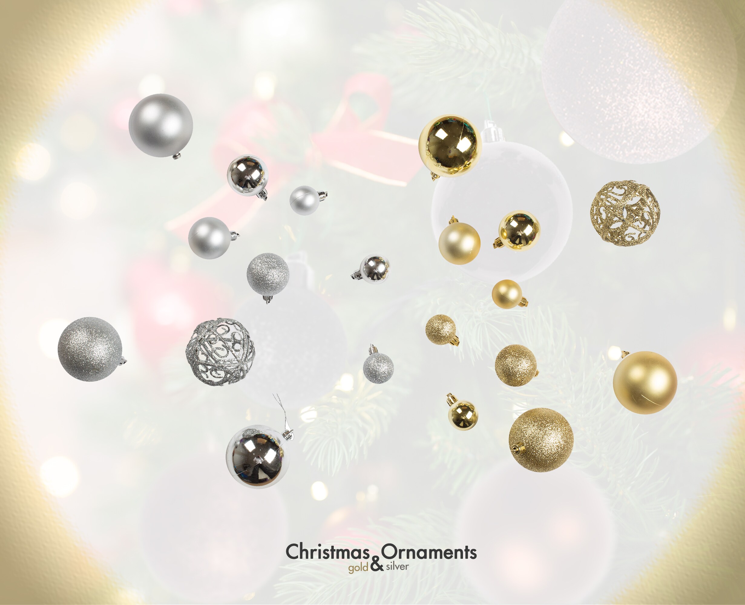Gold and Silver Shatterproof Plastic Christmas Ornament Set