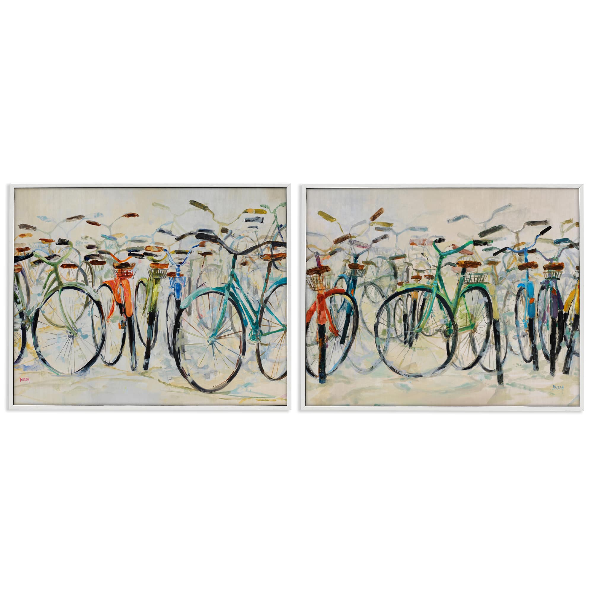 Stupell Industries B2-799-WFR-2PC-11X14 Dynamic Bicycles on Beige 2 Piece White Framed Giclee Art Set By Dusza 14 x 11