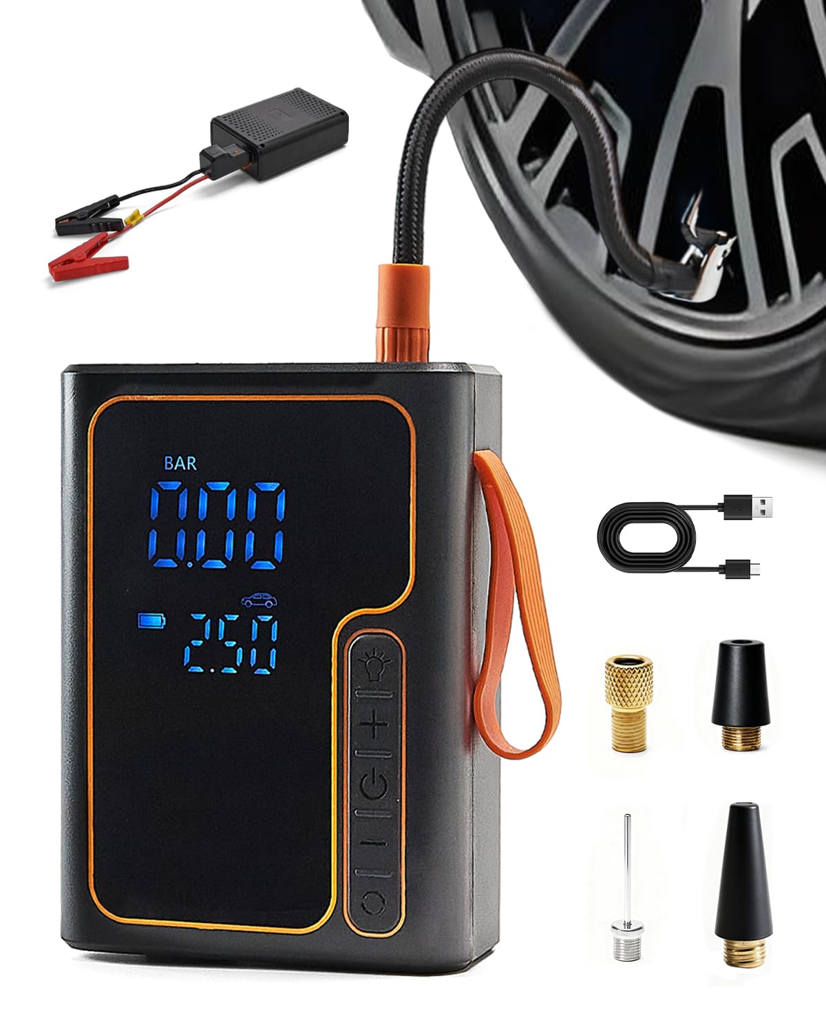 DYRCJ  Cordless Tire Inflator and Portable Air Compressor with Gauge for Car Bike and Sports Balls Emergency Jump Starter LED Display
