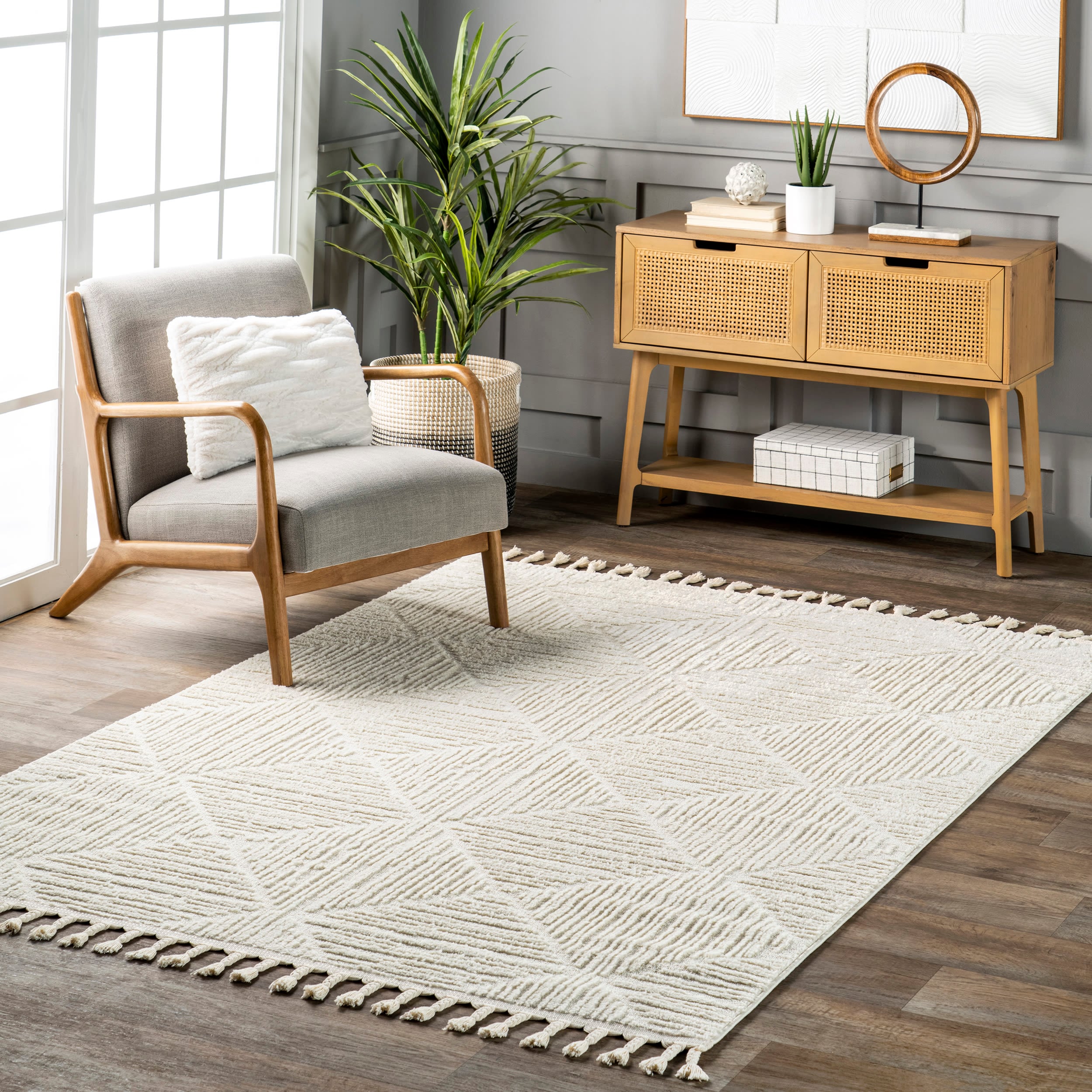 nuLOOM OZNN05A-9012 9 x 12 (ft) Loomed Polypropylene Cream Rectangular Indoor Geometric Global Area rug