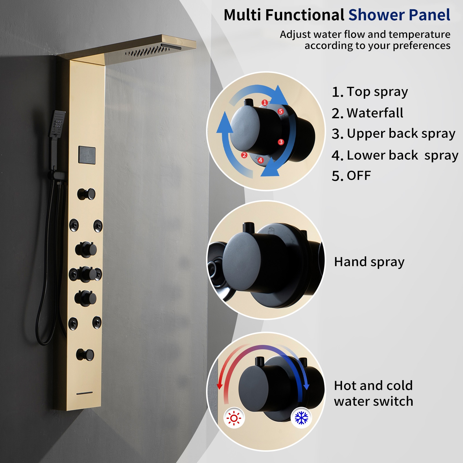 BWE YTP20-BGK Showerhead-Bar-Panels - View #2