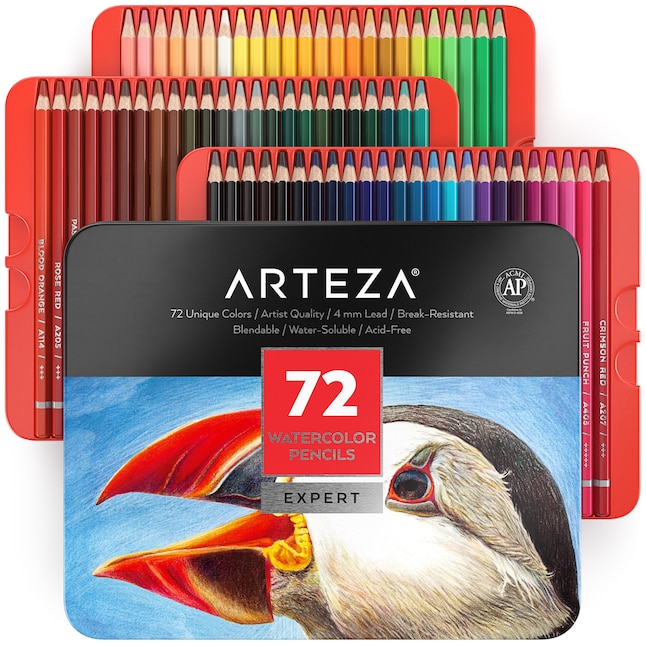 ARTEZA Arteza Professional Watercolor Pencils, Assorted Colors, Coloring  Set For Adults Kids Artists, Non-toxic- 72 Pack at