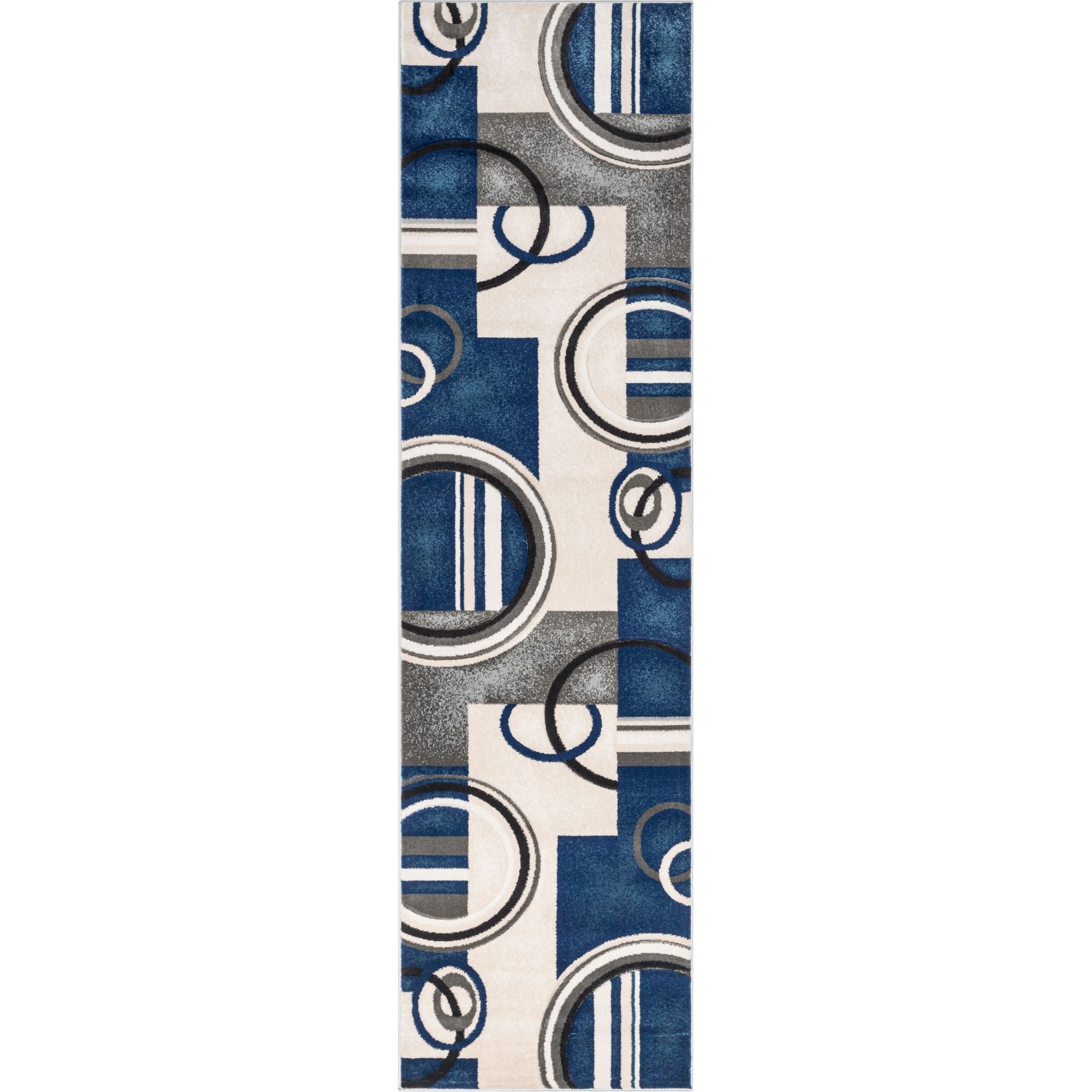 Dark Blue Geometric Synthetic Runner Rug