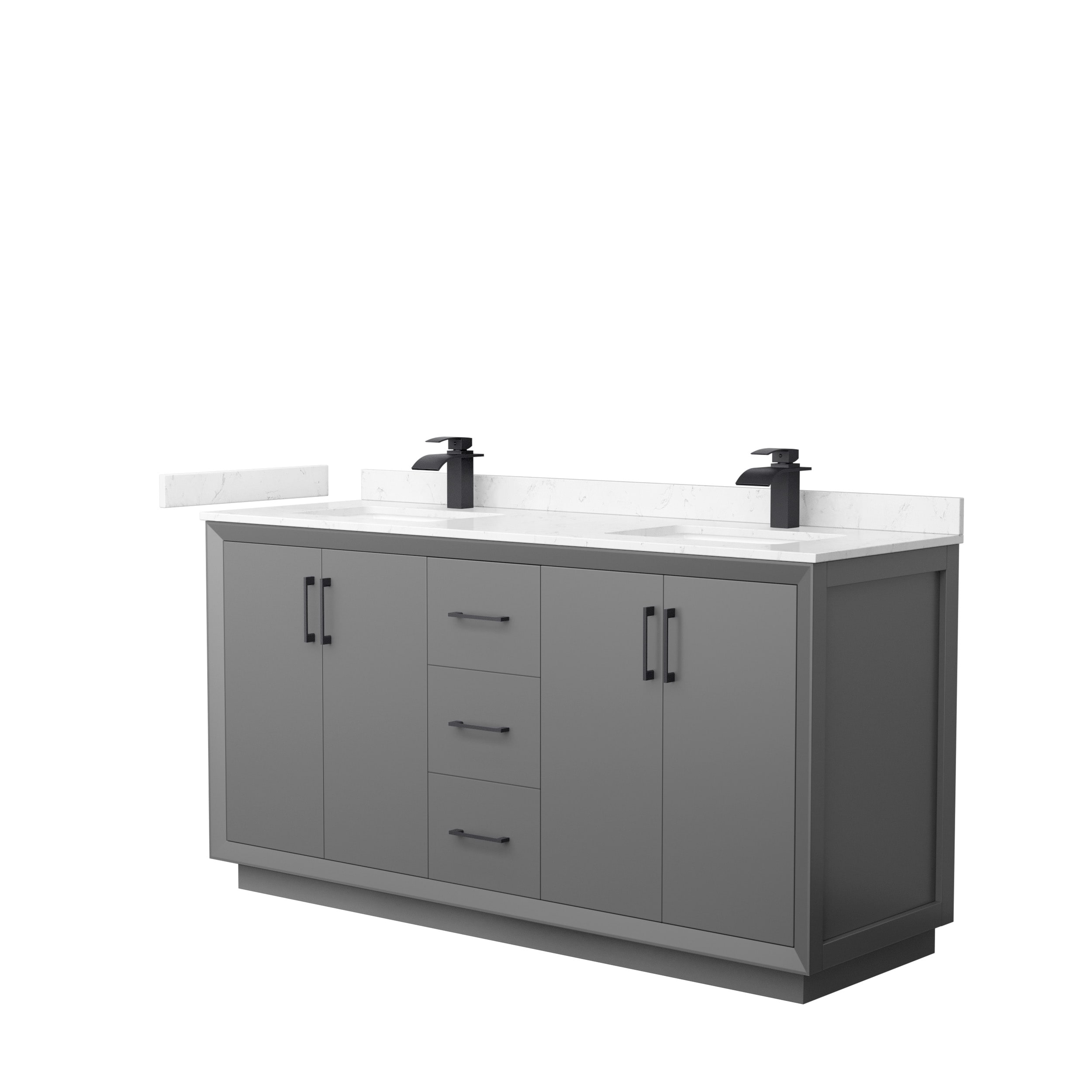 Wyndham Collection WCF414166DGBC2UNSMXX Strada 66-in Dark Gray with Matte Black Trim Undermount Double Sink Bathroom Vanity with Carrara Cultured Marble Top