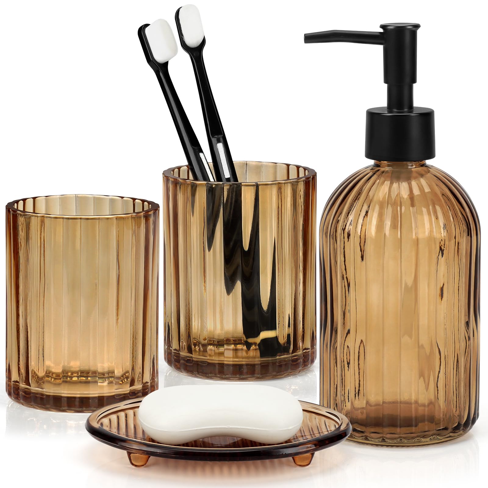 AKSCYZM  Glass Bathroom Accessories Set Four Pieces Lotion Soap Dispenser Toothbrush Holder Mouthwash Cup Soap Dish for Bath Decor Vanity