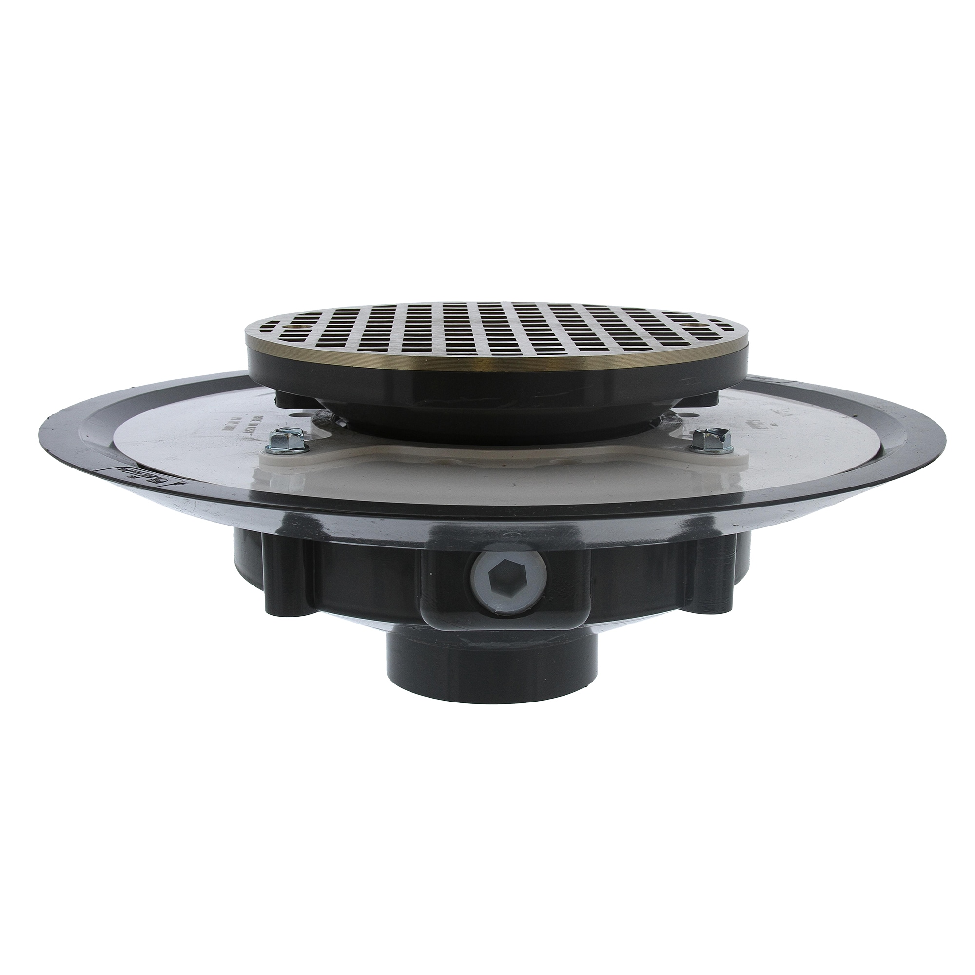 Jones Stephens D50047 Heavy Duty with Plastic Spud  2-in Nickel Bronze Round Square holes Brass Floor drain