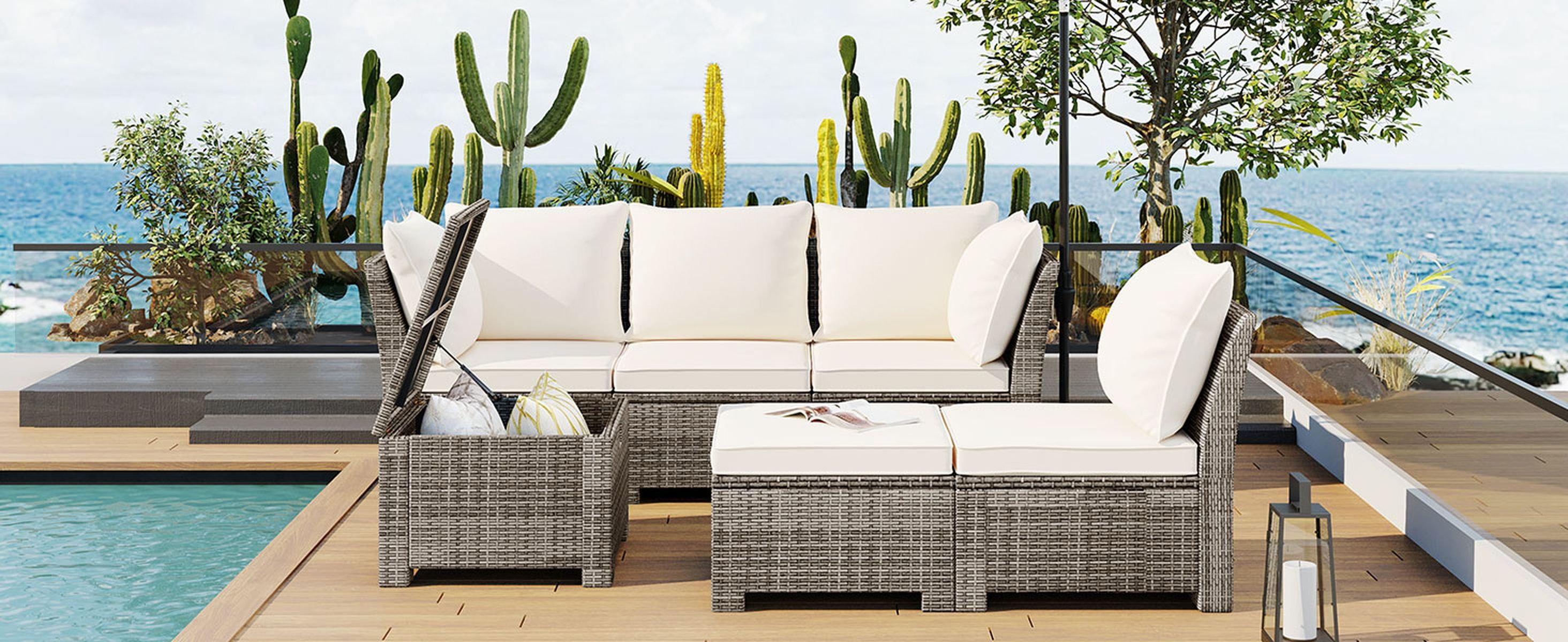 JASMODER SP100003AAA Rattan Outdoor Sectional with Beige and