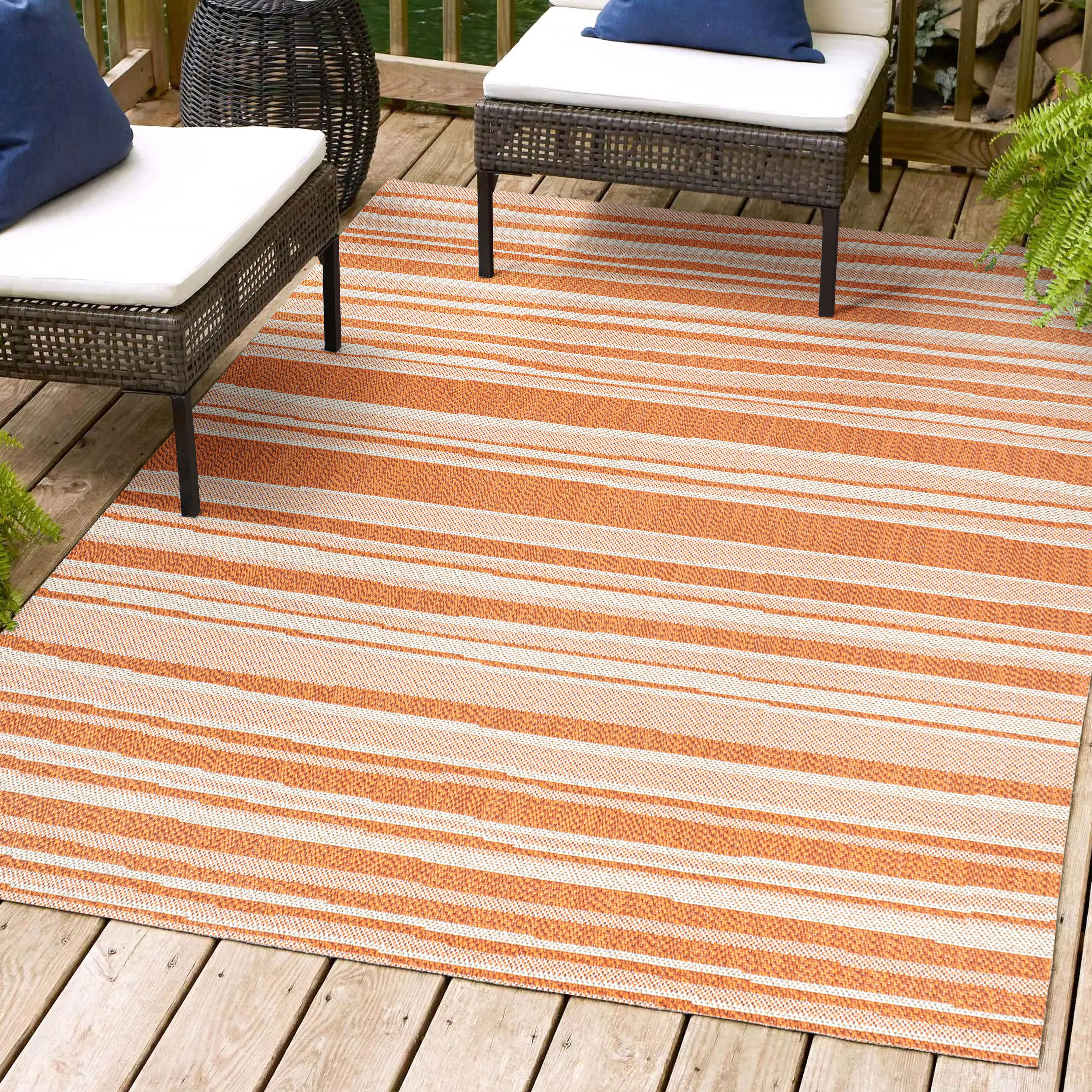 JONATHAN  Y SMB205B-8 Santa Monica Castara Wavy 8 x 10 (ft) Loomed Polypropylene Orange/Cream Rectangular Indoor/Outdoor Stripe Farmhouse/Cottage Area rug