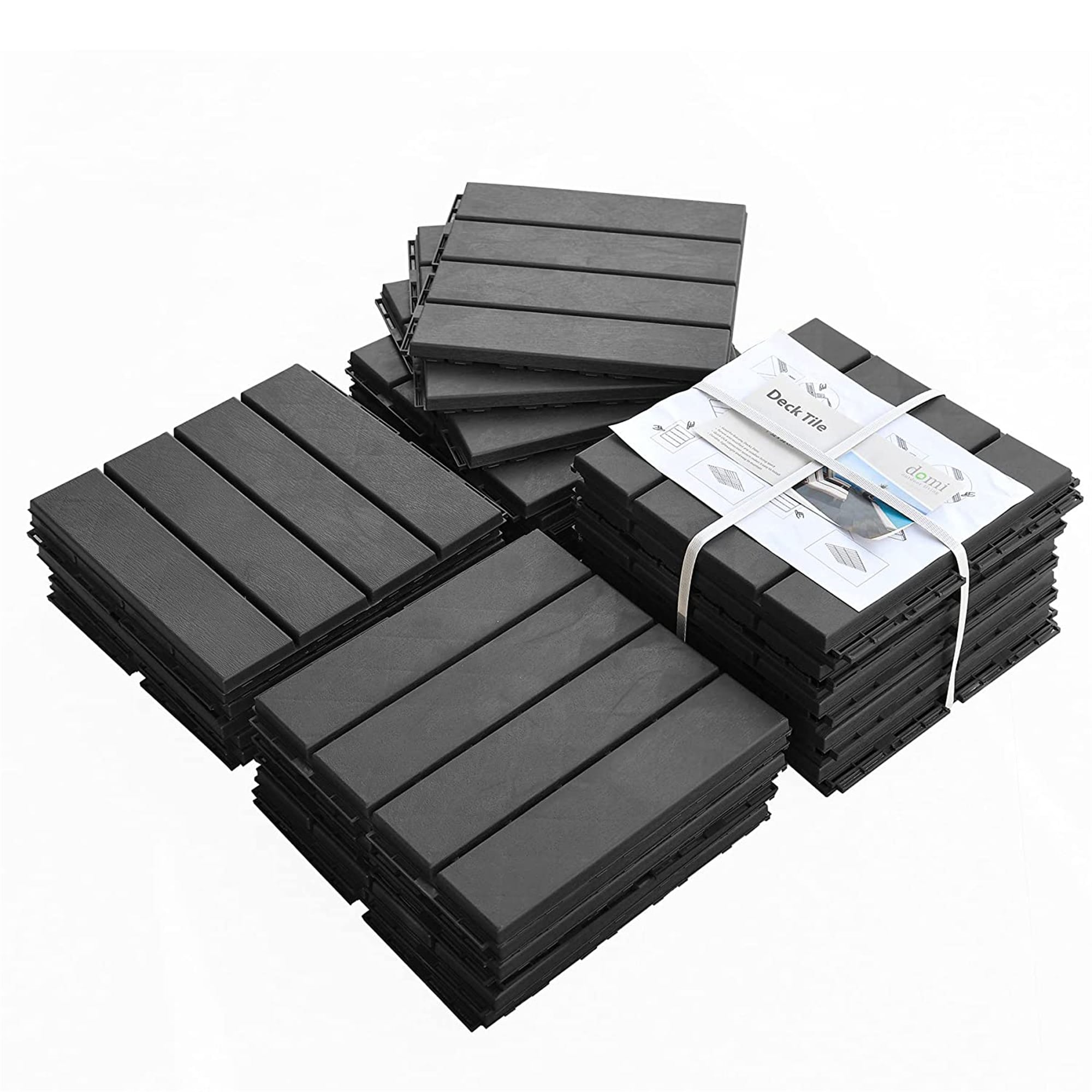Blisstyle Patio Interlocking Deck Tiles 12inchx12inch Square Composite Decking Tiles Four Slat Plastic Outdoor Flooring Tile All Weather for Balcony Porch Backyard - Outdoor Patio Floor Tiles