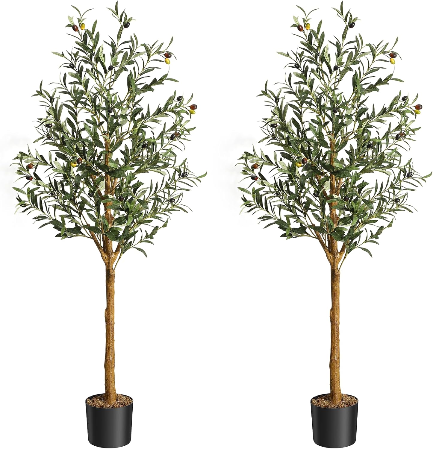 WhizMax LHFLS-PHO-10VQXZSH Artificial Olive Tree 5FT(60in) Tall Faux Silk Olive Trees for Home Office Living Room Decor Indoor Fake Potted Tree with Natural Wood Trunk and Lifelike Fruits 2PCS