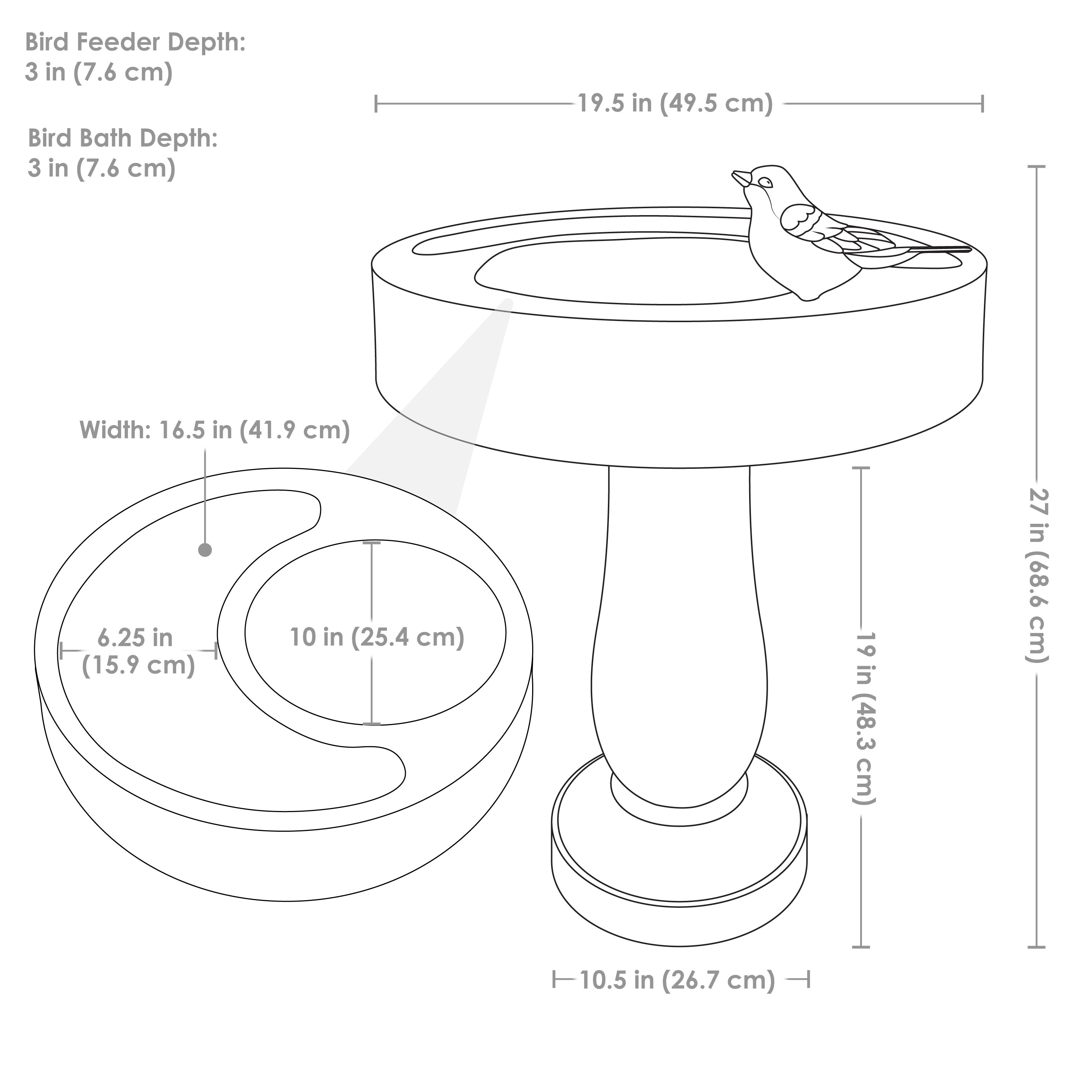Gray Polyresin Bird Bath with Feeder Compartment, 27" Tall