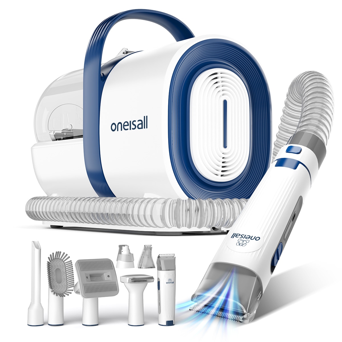 oneisall CW16001 LM2 Pet Grooming Kit Pet Vacuum with Clipper and Nail Grinder 7 Tools 1.5L Dust Cup for Shedding Pet Hair