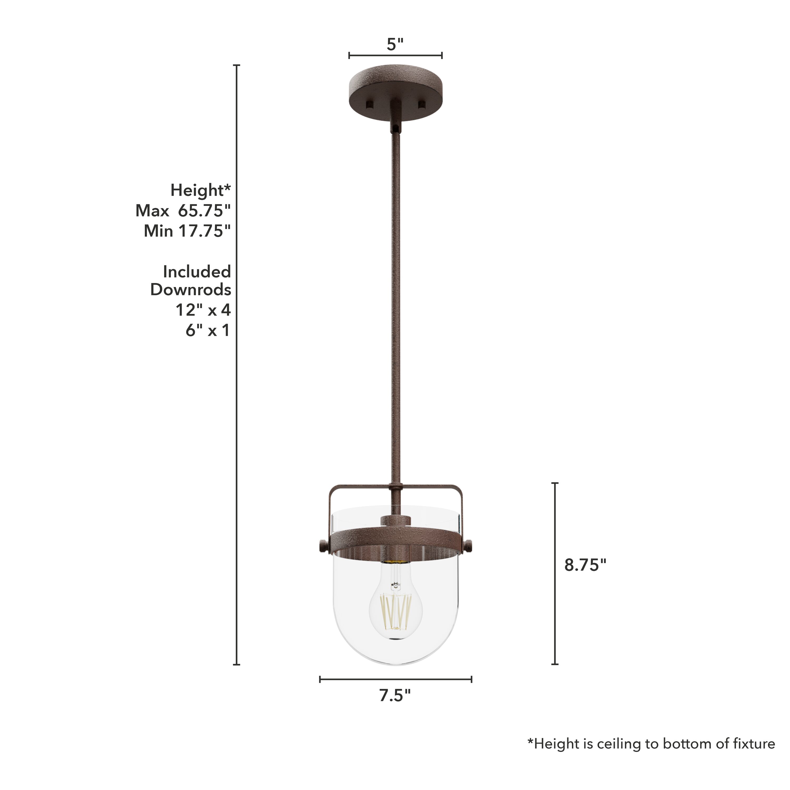 Karloff Textured Rust 1-Light Pendant with Bell-Shaped Glass