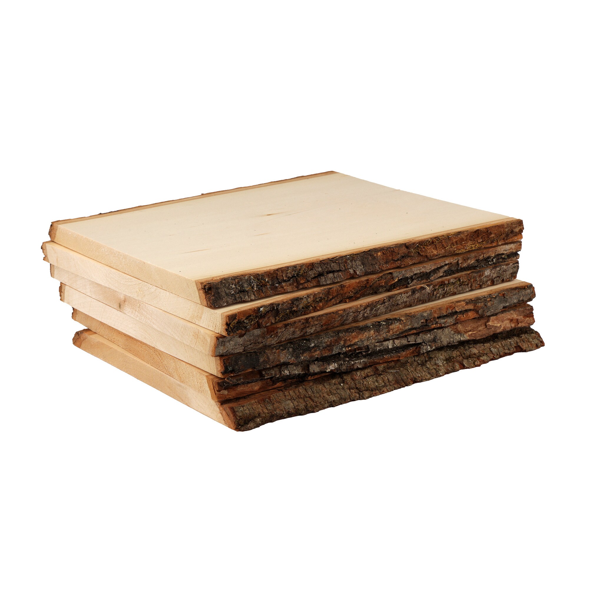 Medium Basswood Planks with Live Edge Bark, Set of 6