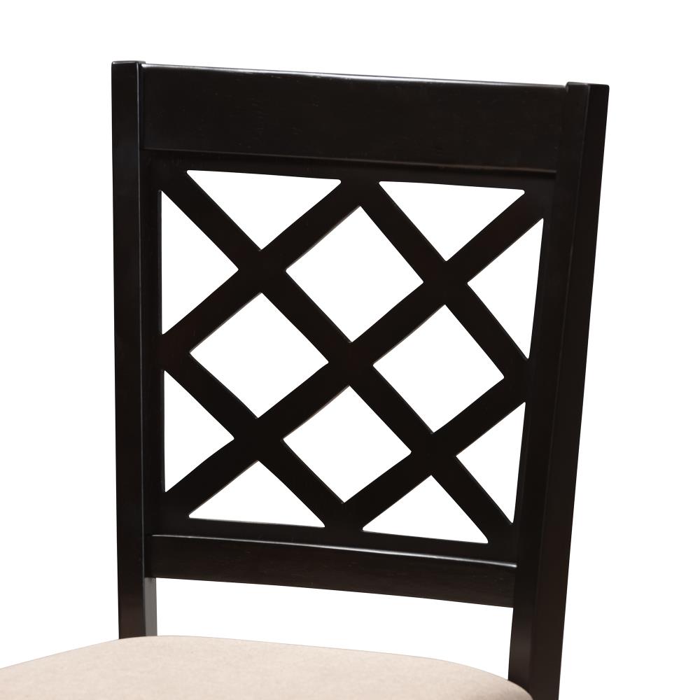 Espresso Brown Oak Wood & Sand Linen Upholstered Parsons Side Chair