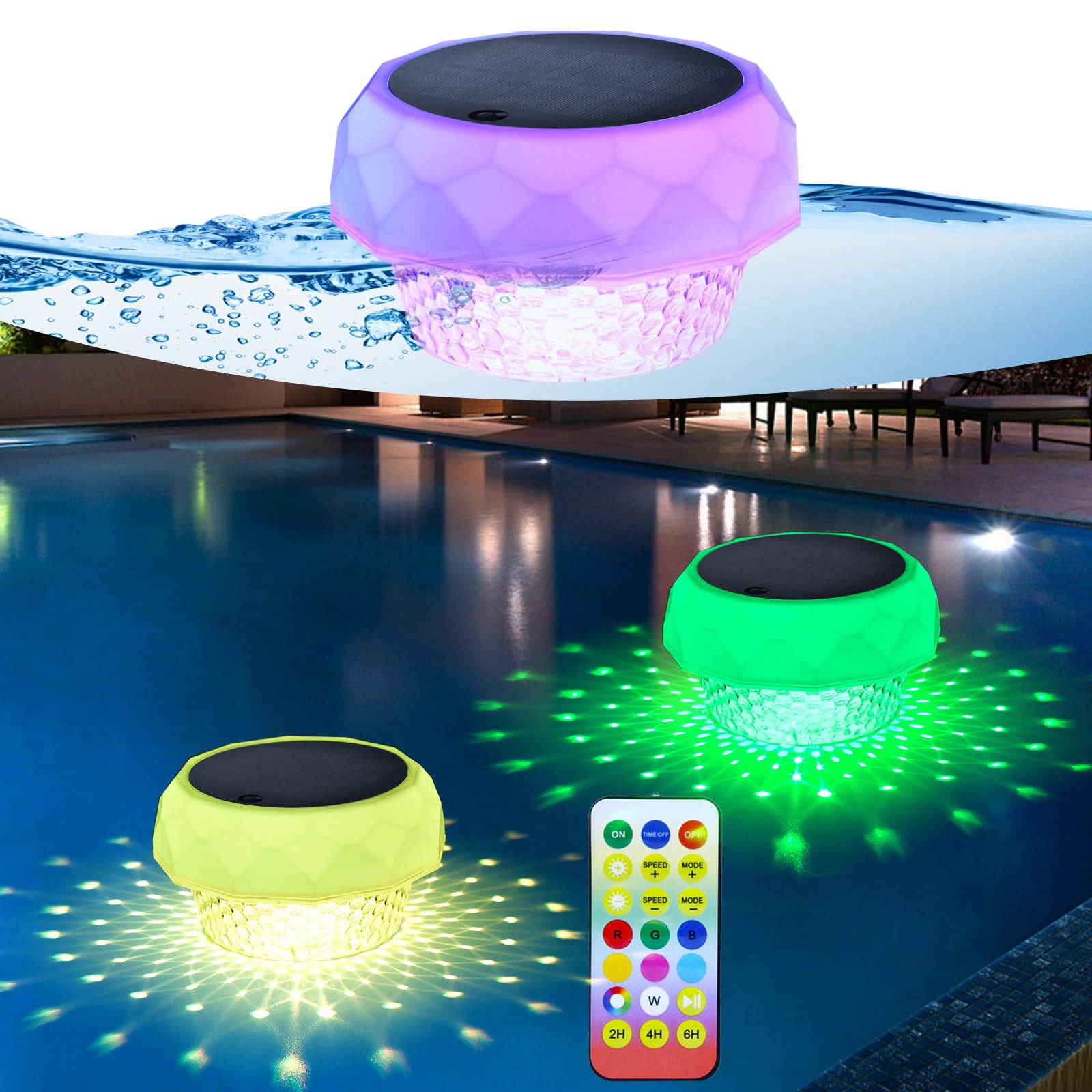 Vrbgify  Solar Powered LED Floating Pool Light RGB Color Changing IP68 Waterproof Remote Control 7 Modes for Pool Hot Tub Garden 1 Piece